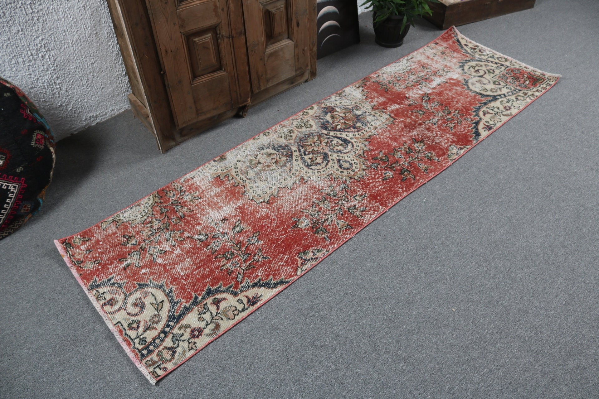 Kırmızı Anadolu Halısı, Modern Halılar, Vintage Yolluk Halısı, Etnik Halı, Oryantal Halılar, Türk Halısı, Merdiven Halısı, Vintage Halılar, 2.2x7.5 ft Runner Halıları