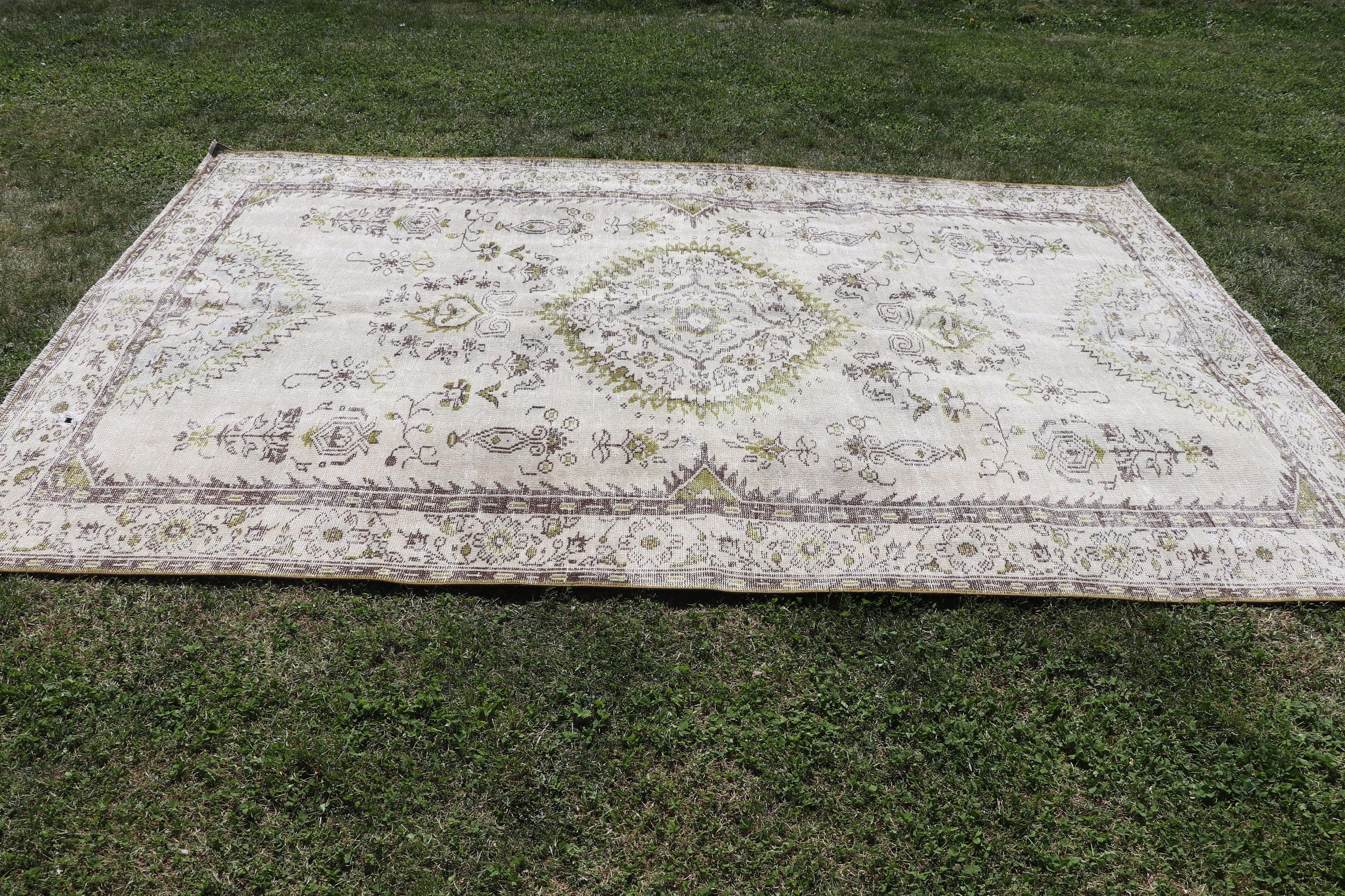 Büyük Oushak Halıları, Vintage Halılar, Türk Halıları, Lüks Halılar, Boho Halısı, 5,8x9,4 ft Büyük Halı, Yemek Odası Halısı, Bej Fas Halıları