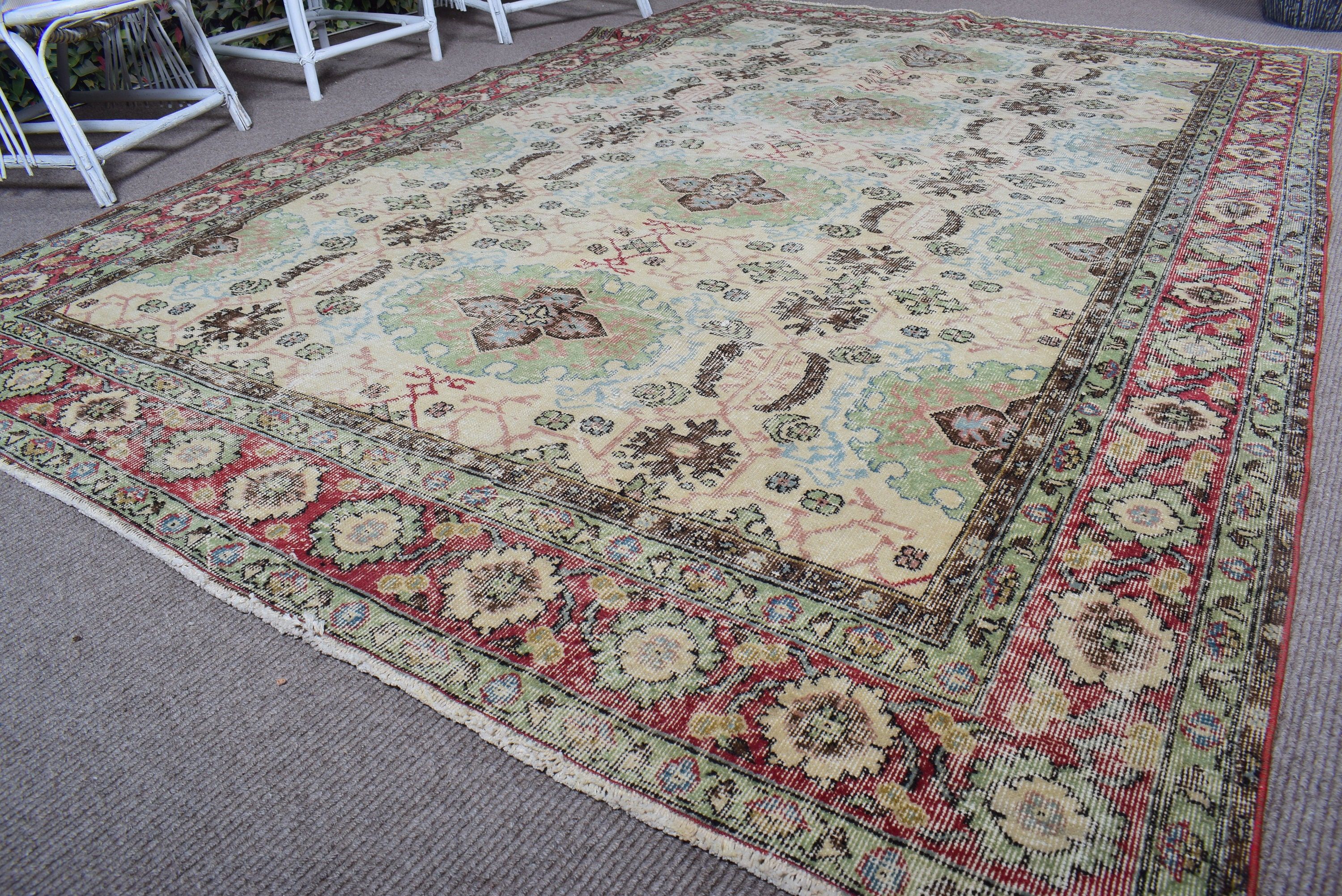 Organik Halı, Boho Halı, Yemek Odası Halısı, Vintage Halılar, 6,9x9,9 ft Büyük Halılar, El Dokuma Halılar, Yeşil Yatak Odası Halısı, Türk Halısı, Büyük Boho Halısı