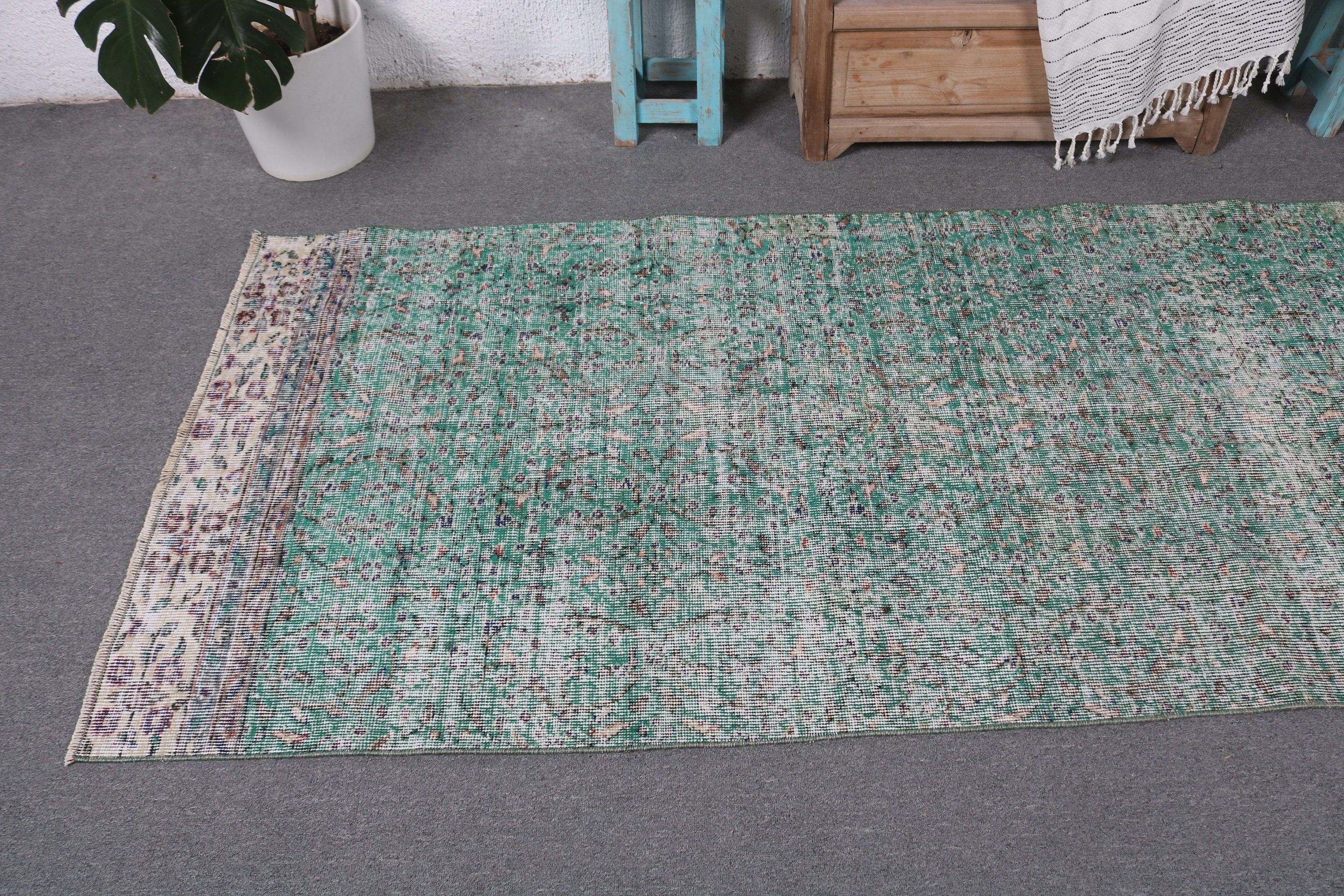 Ethnic Rug, Vintage Rugs, 3.3x9.7 ft Runner Rug, Stair Rugs, Turkish Rug, Long Runner Rugs, Green Wool Rugs, Geometric Rugs, Oriental Rug