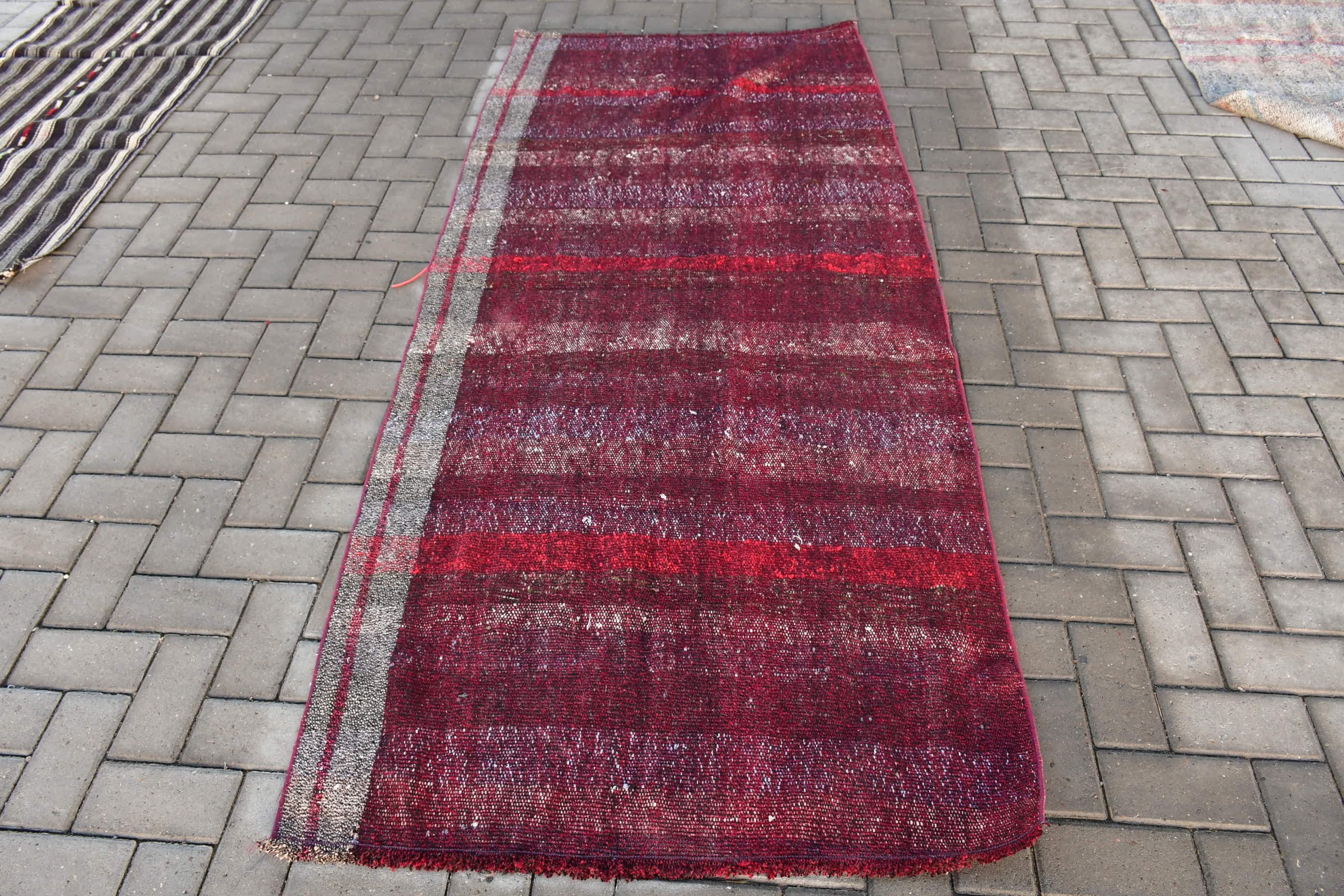 Vintage Rugs, Floor Rugs, Red Wool Rugs, Rugs for Floor, Kilim, Custom Rug, Moroccan Rug, 3.3x7.4 ft Area Rugs, Bedroom Rugs, Turkish Rug