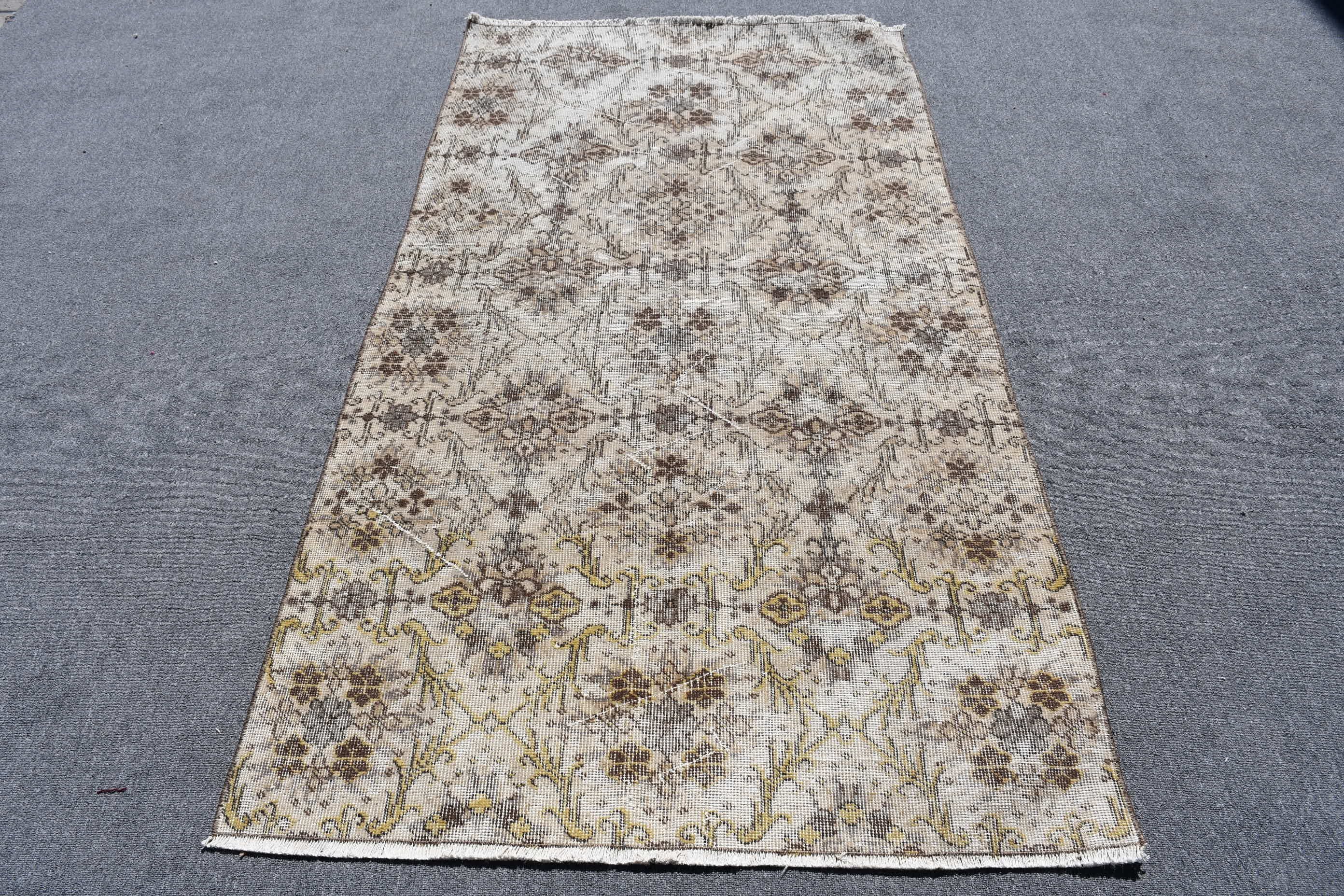 Dining Room Rug, Vintage Rug, Rugs for Kitchen, Beige Floor Rug, Kitchen Rugs, Bedroom Rugs, Wool Rugs, Turkish Rug, 3.8x7.1 ft Area Rugs