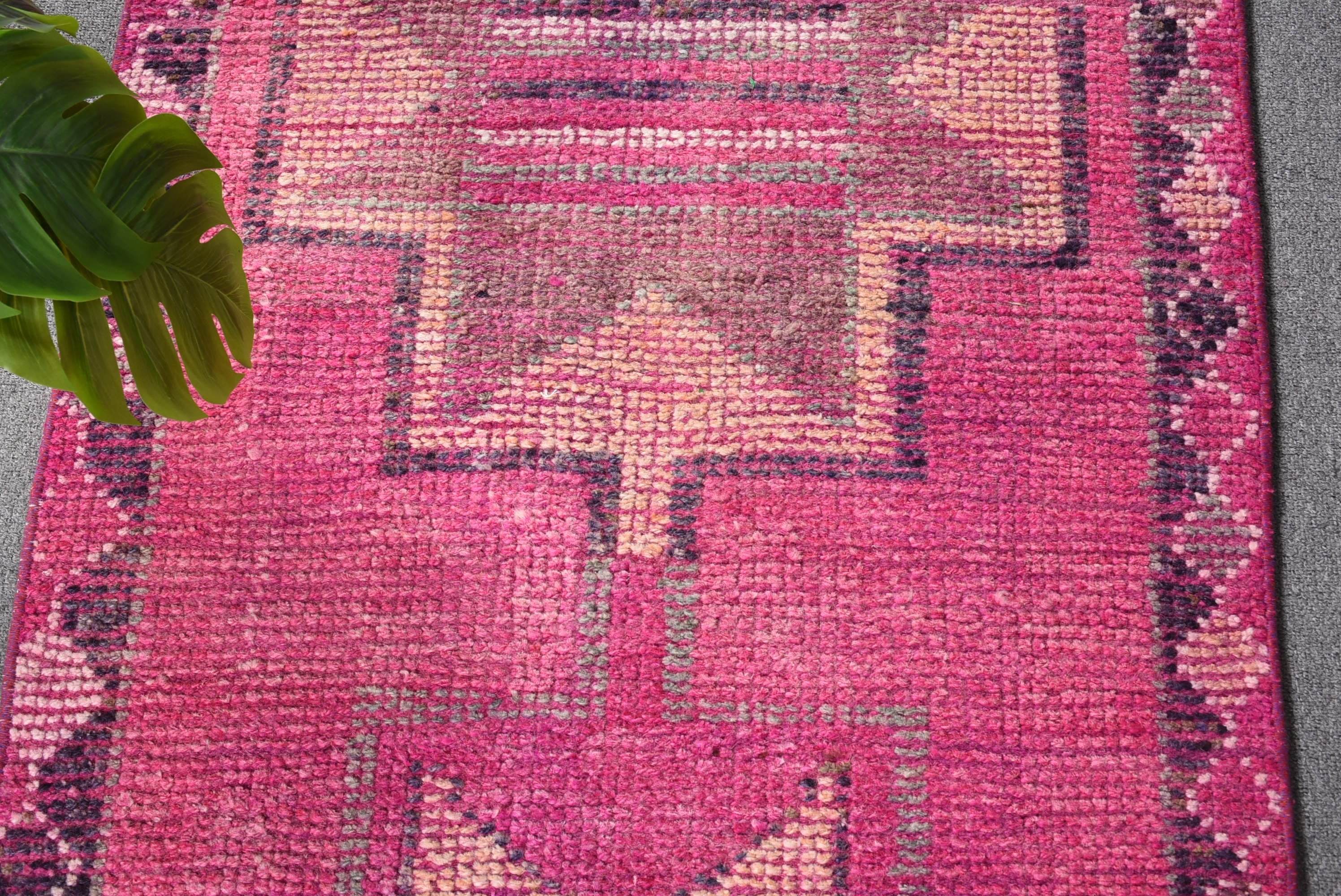 Pink Antique Rug, 2.5x9 ft Runner Rug, Stair Rug, Hallway Rug, Art Rugs, Rugs for Runner, Turkish Rugs, Kitchen Rug, Vintage Rug, Floor Rug