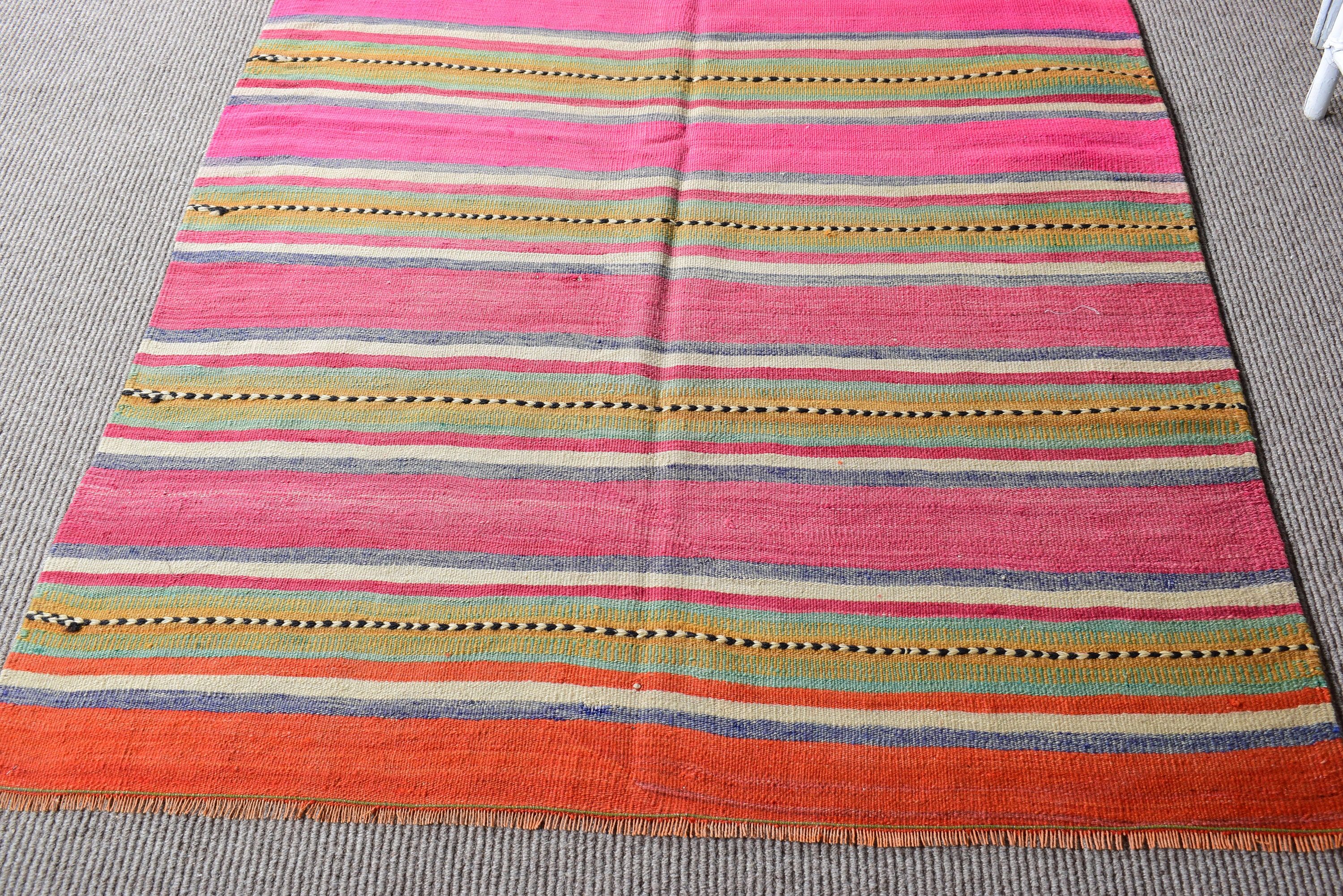 Vintage Accent Rug, Turkish Rugs, Pink Anatolian Rugs, Vintage Rugs, Kilim, Nursery Rug, Flatweave Rug, Oushak Rugs, 4x5.3 ft Accent Rugs