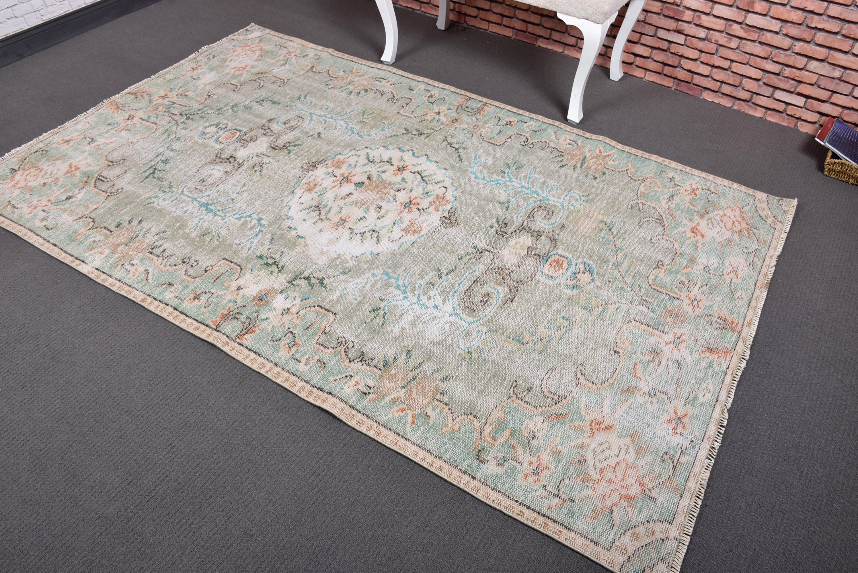 Green Boho Rug, Living Room Rug, Vintage Rugs, Organic Rug, Floor Rugs, Turkish Rug, 4.7x7.6 ft Area Rugs, Handwoven Rugs, Modern Rugs