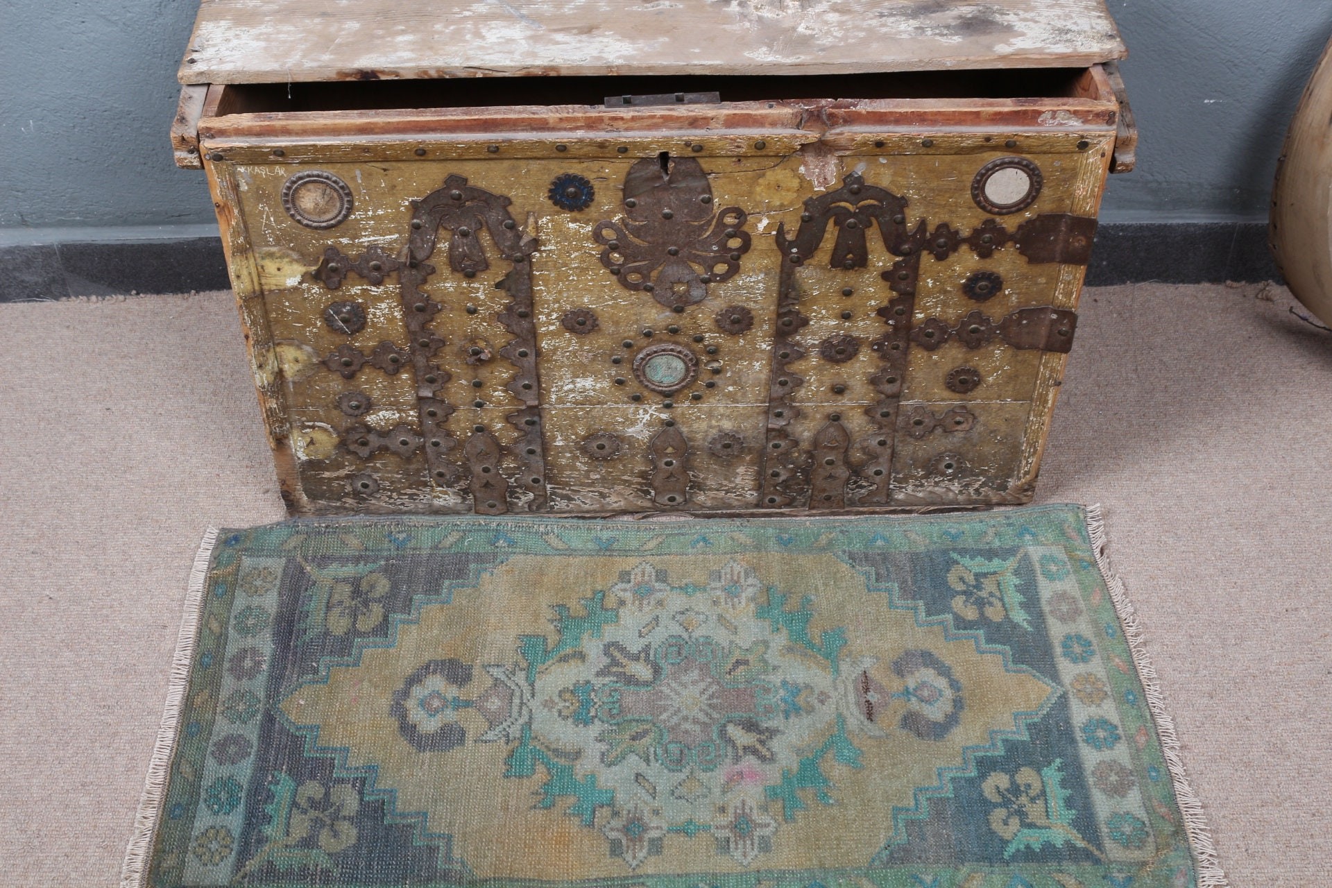 Türk Halıları, 1.6x3.1 ft Küçük Halı, Banyo Halısı, Antika Halılar, Fas Halıları, Vintage Halı, Mutfak Halısı, Yeşil Antika Halı, Mutfak Halıları