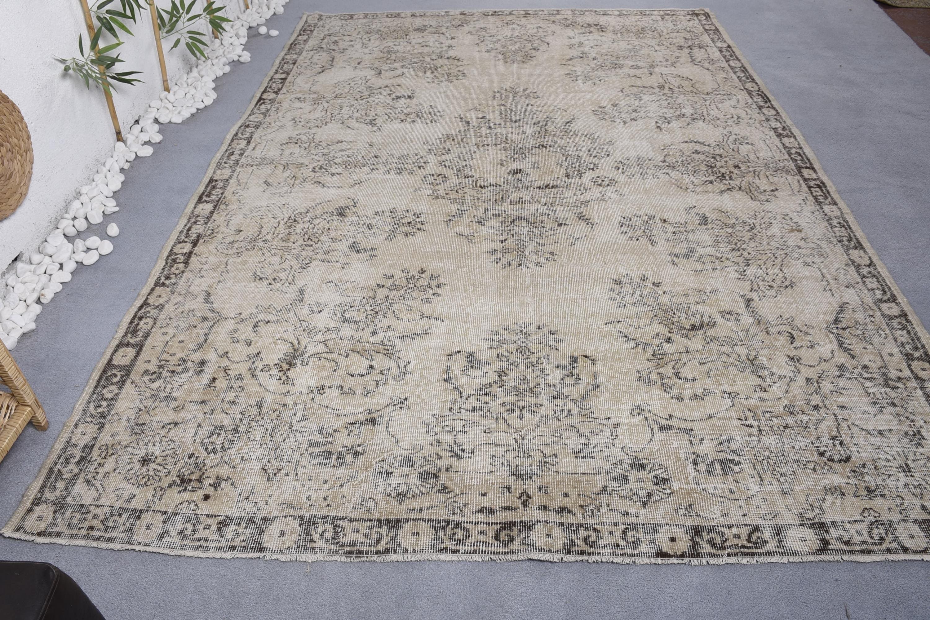 Neutral Rugs, Dining Room Rug, Beige Flatweave Rugs, Turkish Rugs, Vintage Rugs, Large Oushak Rug, 7x9.7 ft Large Rug, Handwoven Rug