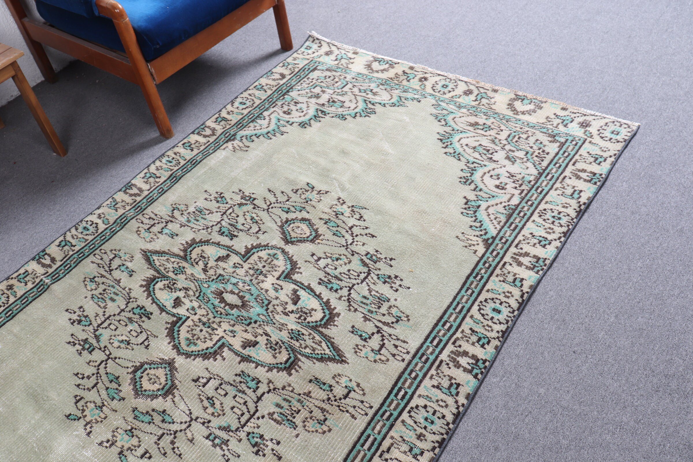 Living Room Rug, Vintage Rug, Cute Rug, 4.3x7.4 ft Area Rug, Green Bedroom Rug, Floor Rugs, Moroccan Rugs, Turkish Rug, Anatolian Rug