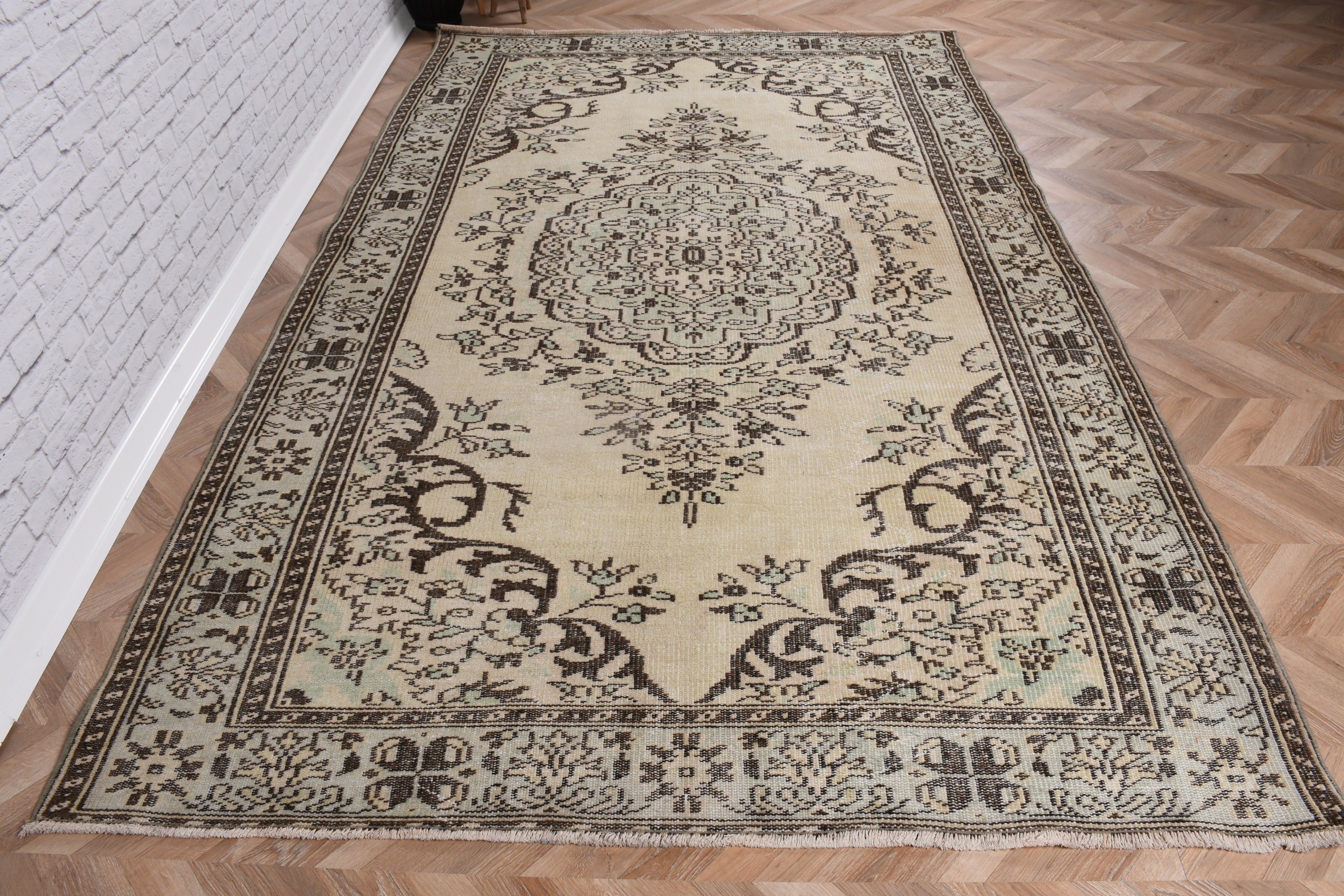 Oturma Odası Halısı, 5.6x9.2 ft Büyük Halı, Yemek Odası Halıları, Vintage Halılar, Boho Halılar, Yeşil Oryantal Halılar, El Dokuma Halı, Türk Halıları