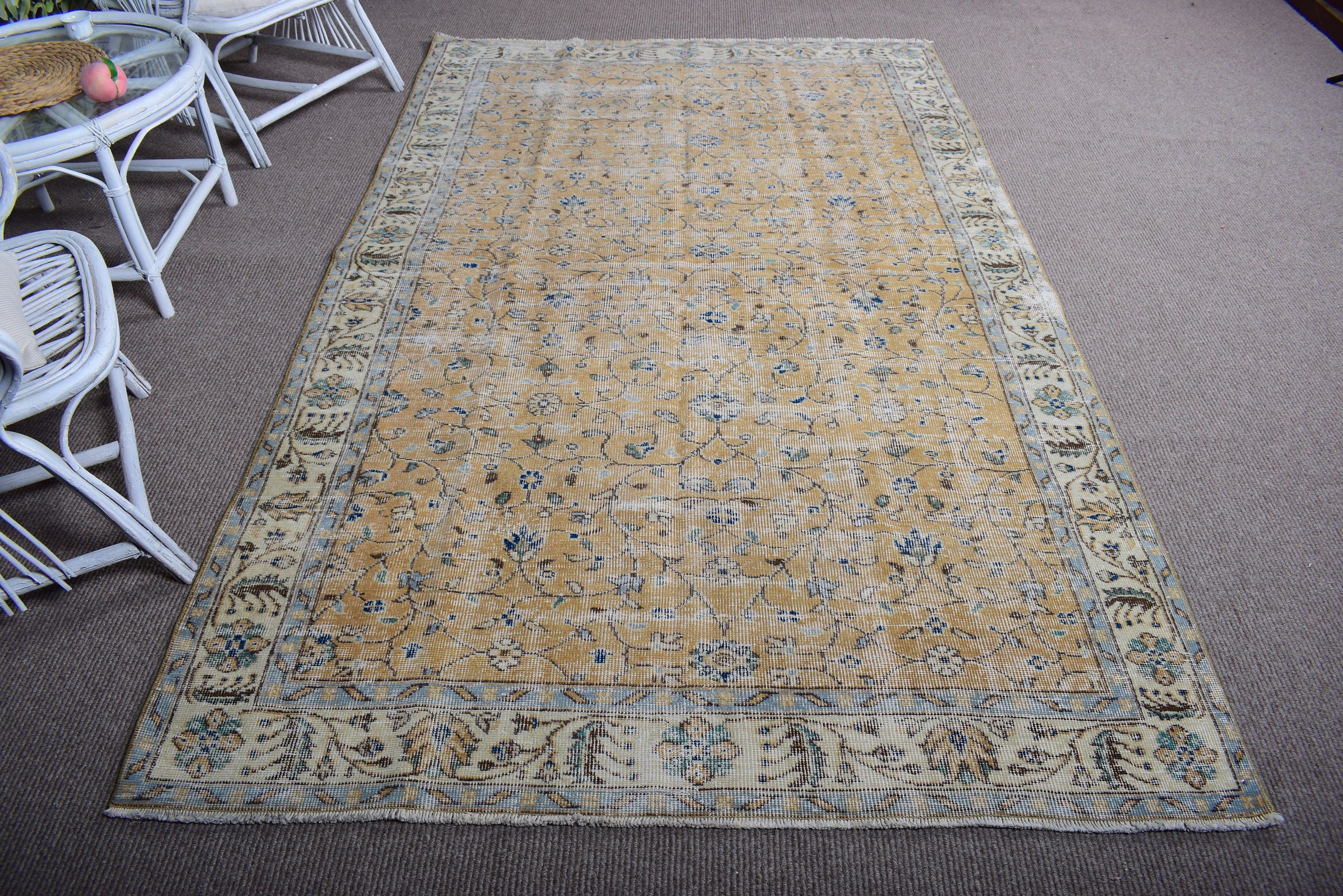 Salon Halısı, Büyük Vintage Halılar, Harika Halı, 5.2x8.6 ft Büyük Halı, Turuncu Fas Halısı, Yer Halısı, Salon Halıları, Vintage Halılar, Türk Halıları