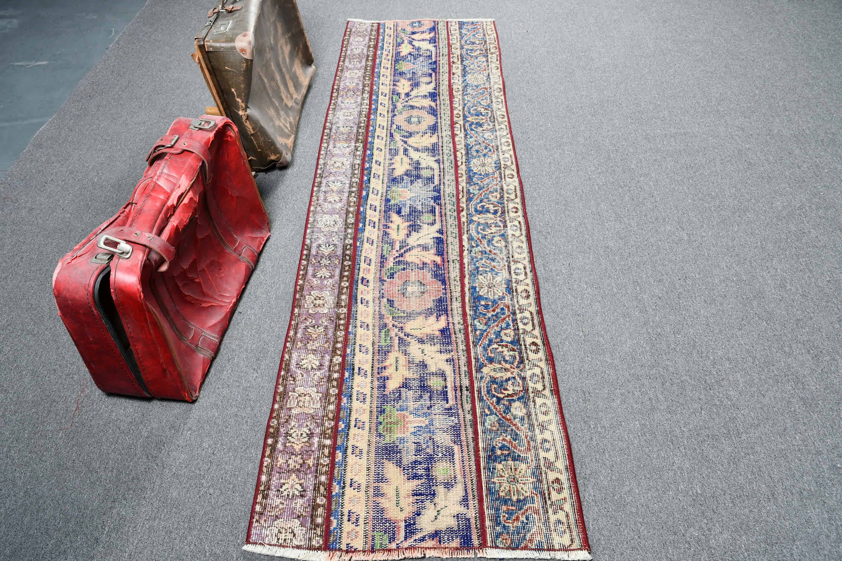 Abstract Rug, 2.2x8 ft Runner Rug, Turkish Rug, Moroccan Rugs, Kitchen Rugs, Stair Rugs, Vintage Rug, Home Decor Rugs, Blue Oriental Rugs