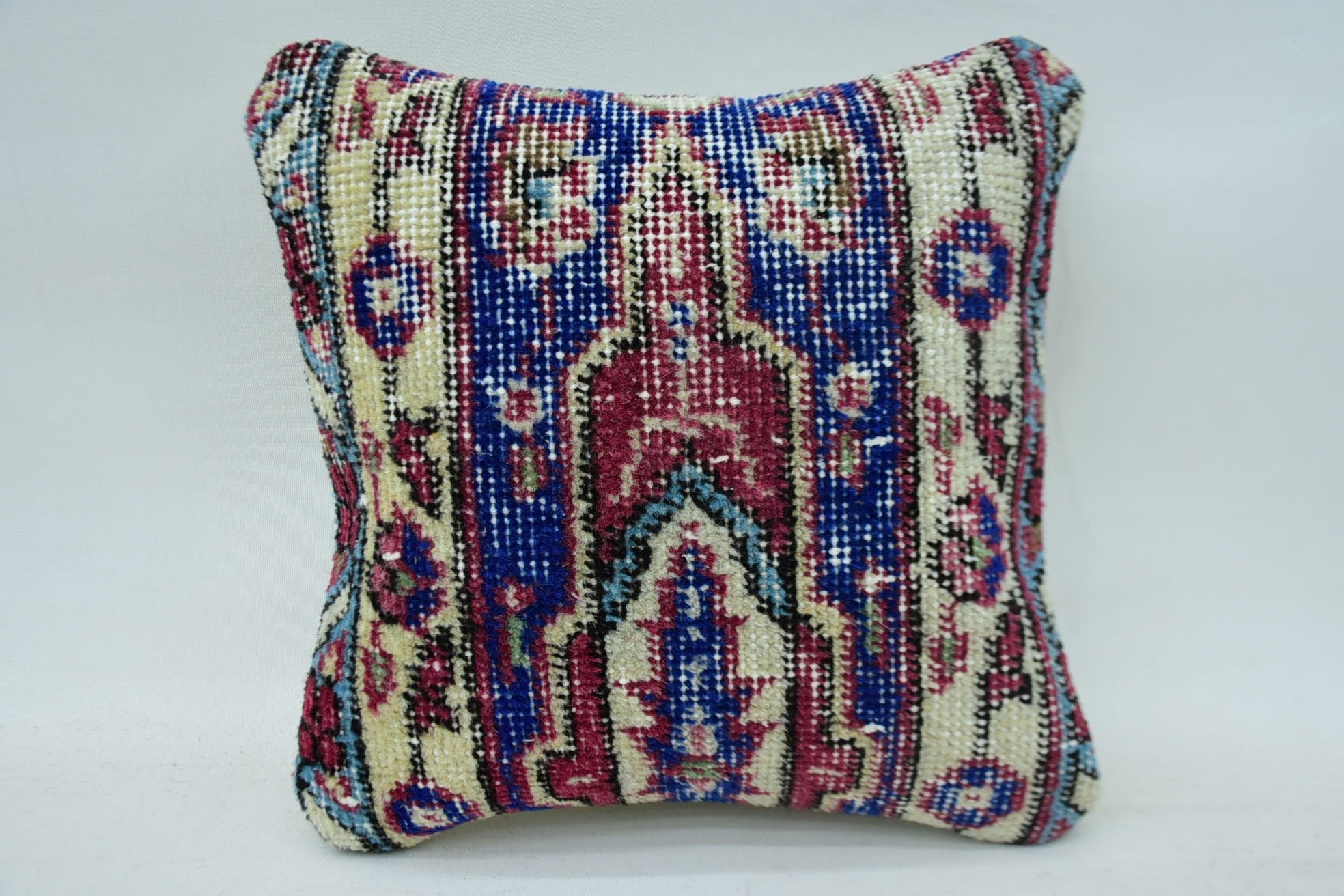 Vintage Kilim Pillow, 12"x12" Blue Pillow Case, Crochet Pattern Cushion, Home Decor Pillow, Designer Throw Cushion Case, Gift Pillow