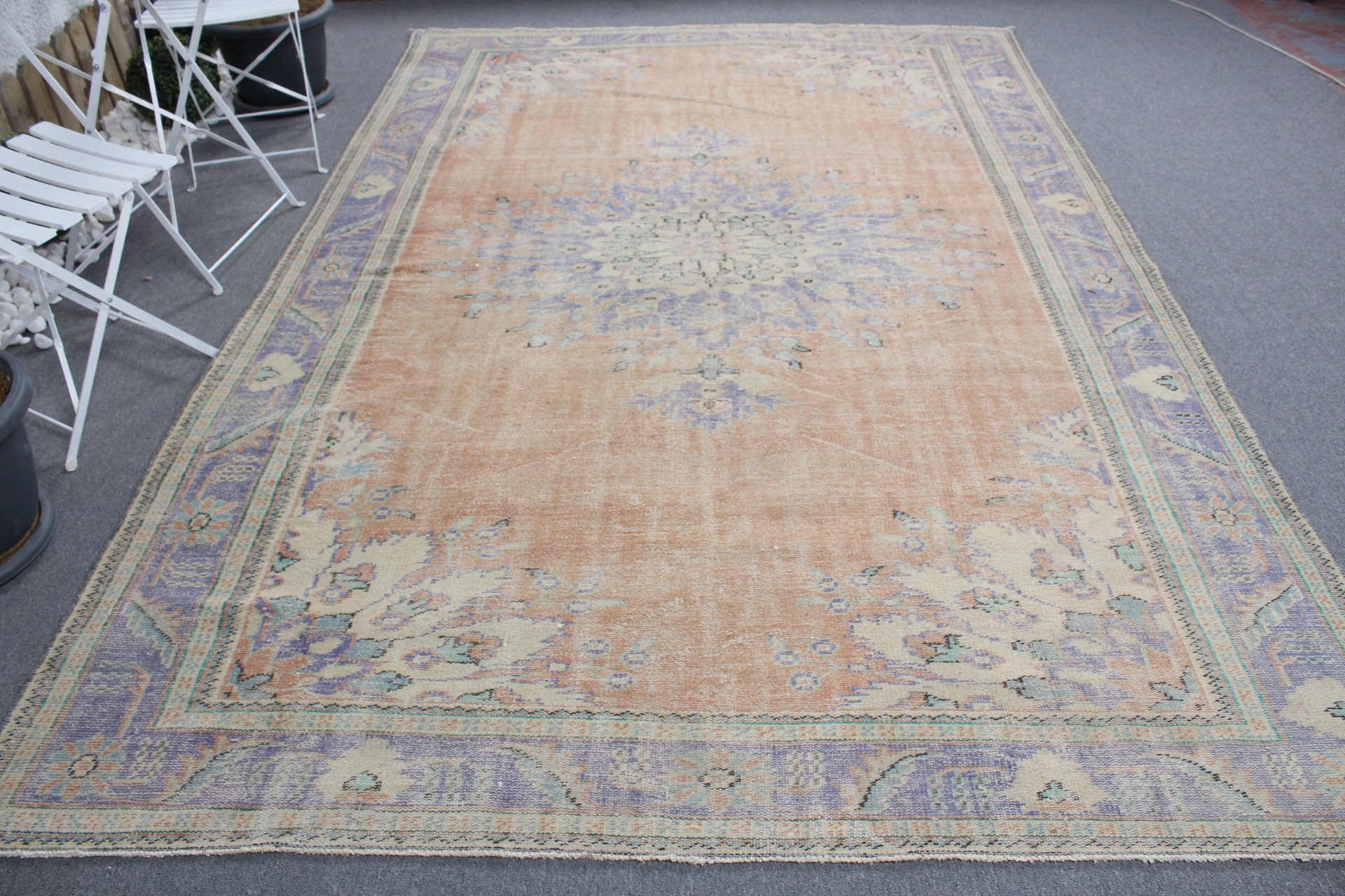 Turkish Rug, 7.1x10.7 ft Oversize Rug, Floor Rug, Vintage Rug, Living Room Rug, Orange Kitchen Rug, Oriental Rug, Aesthetic Rug, Salon Rug