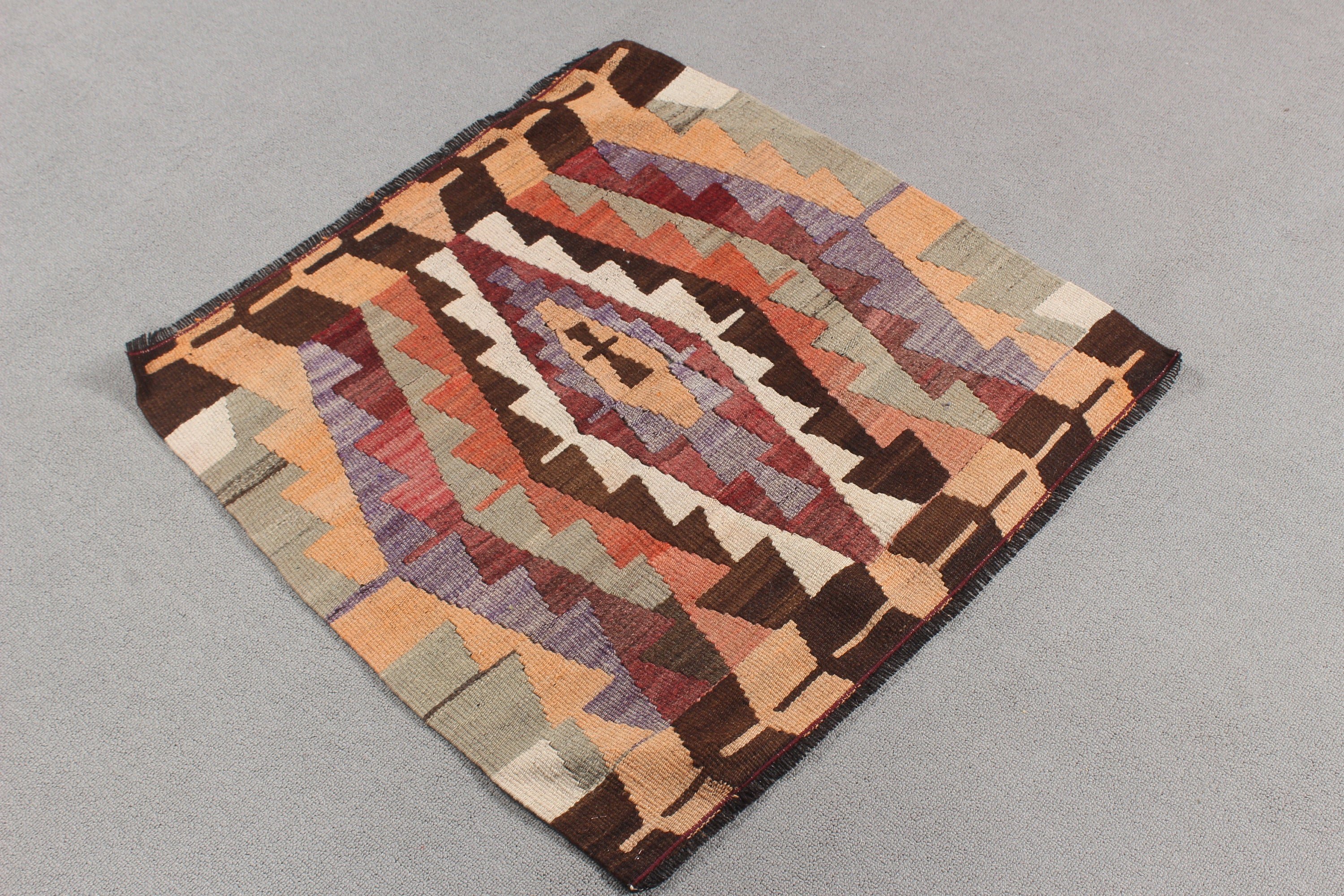 Bedroom Rug, Turkish Rugs, Vintage Rugs, Kilim, 2.4x2.4 ft Small Rug, Brown Anatolian Rug, Small Area Rug, Neutral Rug, Kitchen Rug