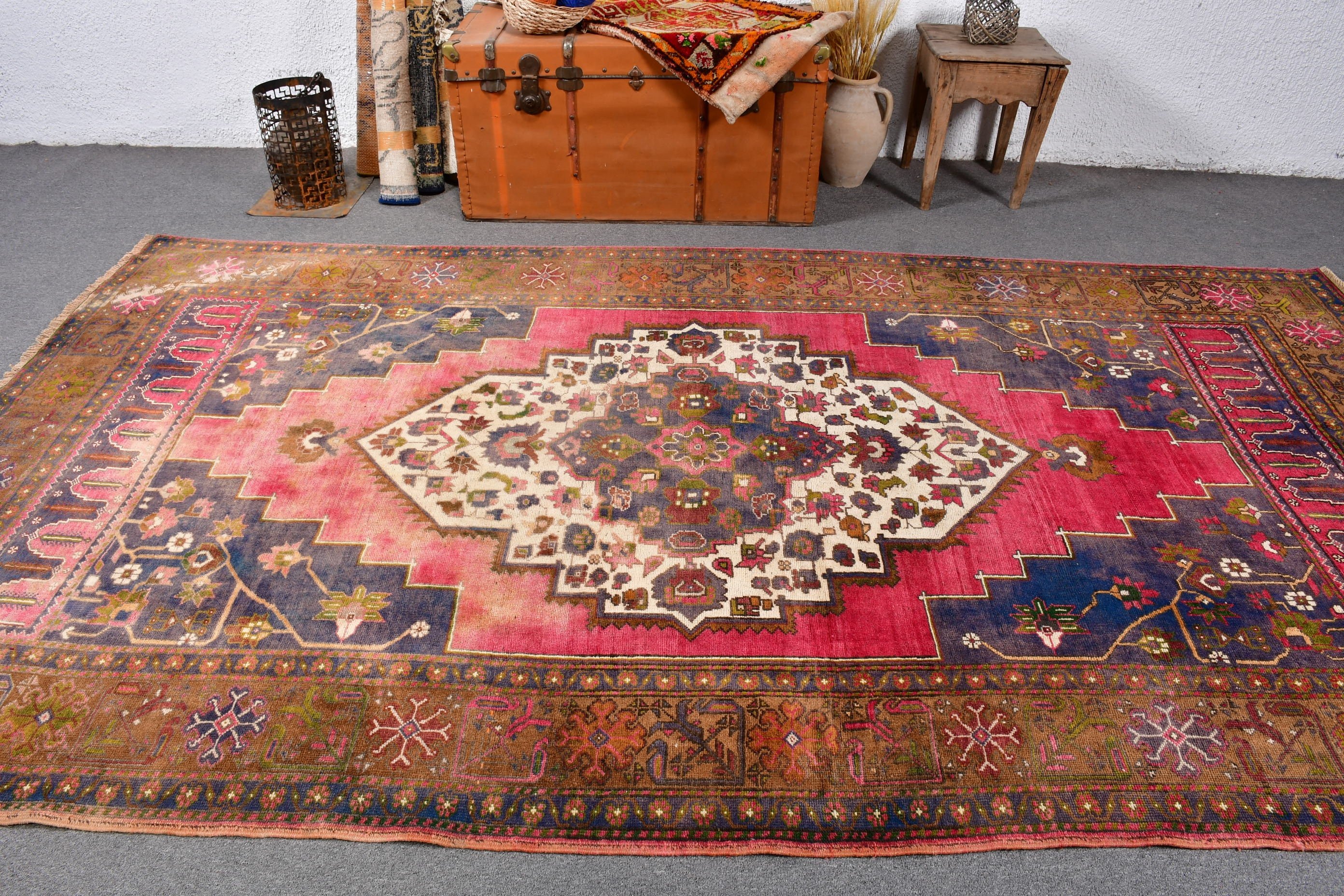 Lüks Halılar, Boho Halılar, Pembe Oushak Halılar, Yatak Odası Halıları, 5.7x10.4 ft Büyük Halı, Oturma Odası Halıları, Türk Halıları, Anadolu Halıları, Vintage Halılar