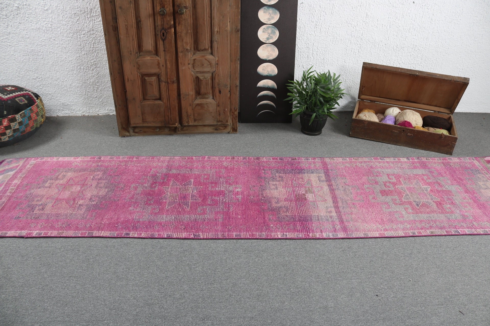 Pembe Lüks Halılar, Ev Dekorasyonu Halısı, 2.6x11.1 ft Runner Halısı, Türk Halısı, Koridor Halıları, Boho Halısı, Koridor Halısı, Vintage Halı