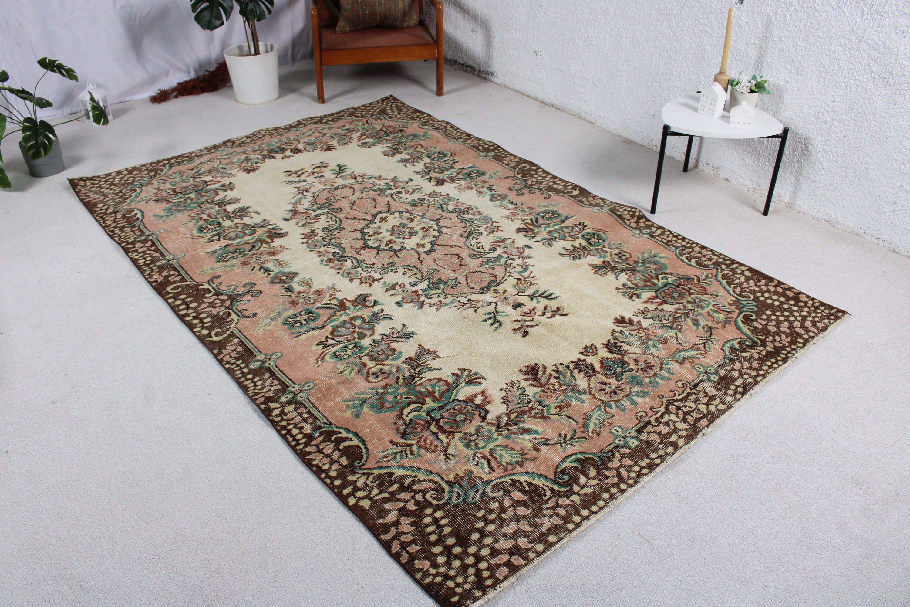 Büyük Oushak Halıları, Türk Halıları, Lüks Halılar, Büyük Vintage Halı, Turuncu Modern Halılar, 5,3x8,5 ft Büyük Halılar, Yün Halılar, Vintage Halı