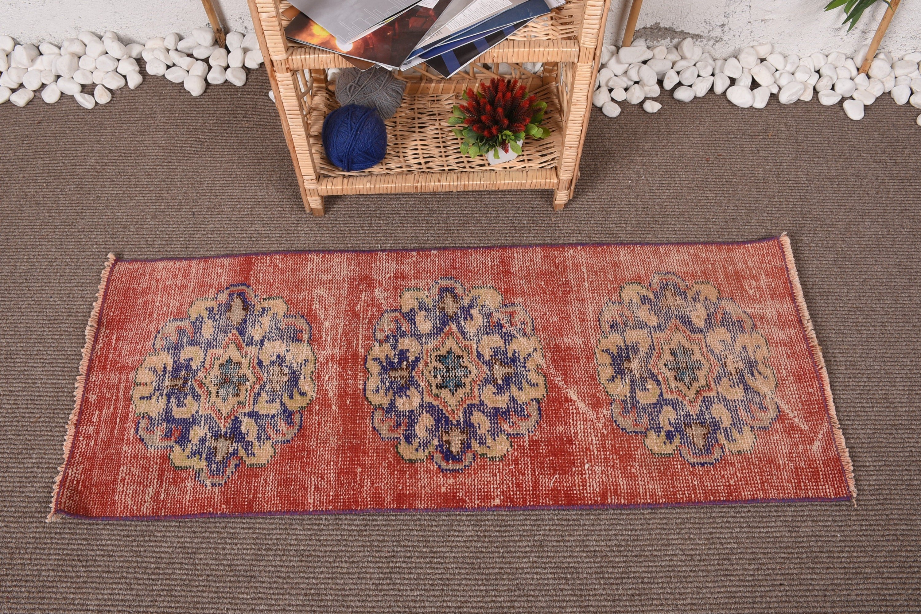 Anatolian Rug, Bedroom Rug, 1.6x4.2 ft Small Rugs, Rugs for Kitchen, Car Mat Rug, Red Antique Rugs, Vintage Rug, Turkish Rug
