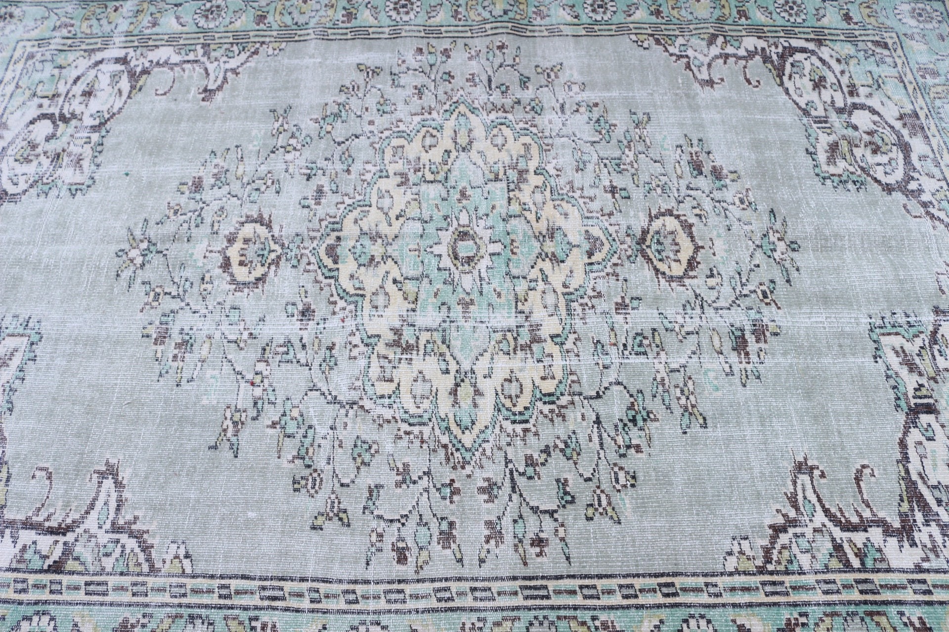 Oturma Odası Halısı, Salon Halısı, Yatak Odası Halıları, Yeşil Oushak Halısı, 5.8x8.4 ft Büyük Halılar, Türk Halısı, Vintage Halı, Oryantal Halı, Salon Halıları