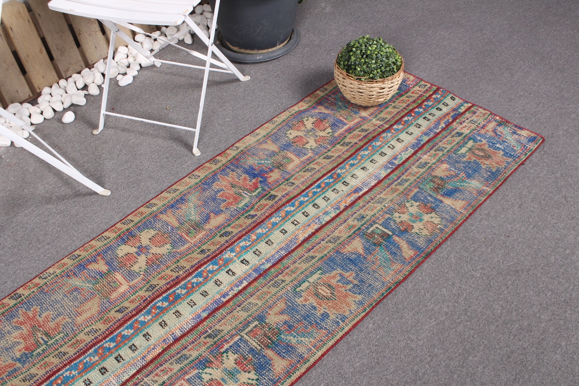 Antique Rugs, Kitchen Rug, Oriental Rugs, Rugs for Hallway, Vintage Rug, Blue Wool Rug, 2.3x7.9 ft Runner Rugs, Dorm Rug, Turkish Rug