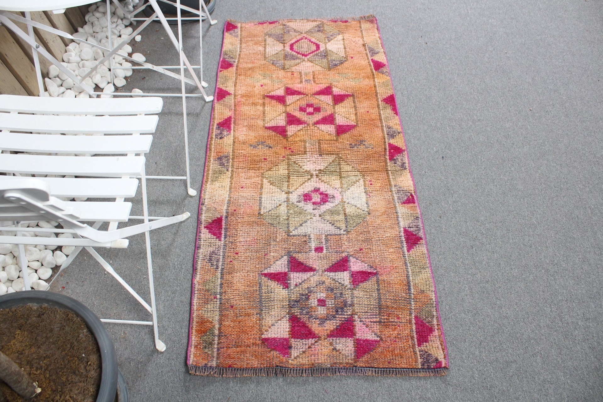 Rugs for Door Mat, Turkish Rug, Orange  2.2x5 ft Small Rugs, Kitchen Rugs, Nomadic Rug, Vintage Rugs, Entry Rug