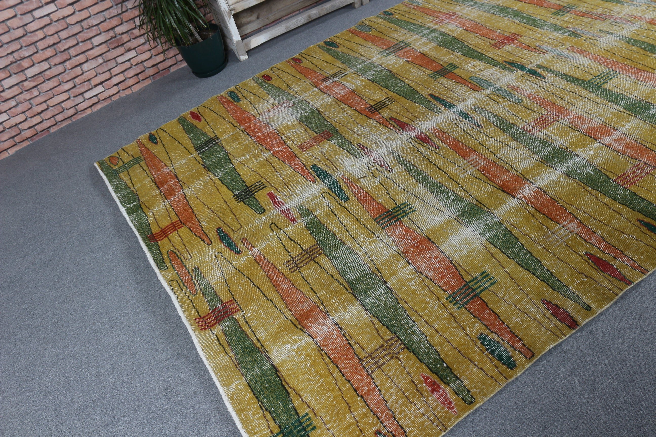 Turkish Rug, Exotic Rug, Vintage Rug, Yellow Luxury Rug, Bedroom Rugs, Handwoven Rug, 6.9x10.1 ft Large Rugs, Salon Rugs, Home Decor Rugs