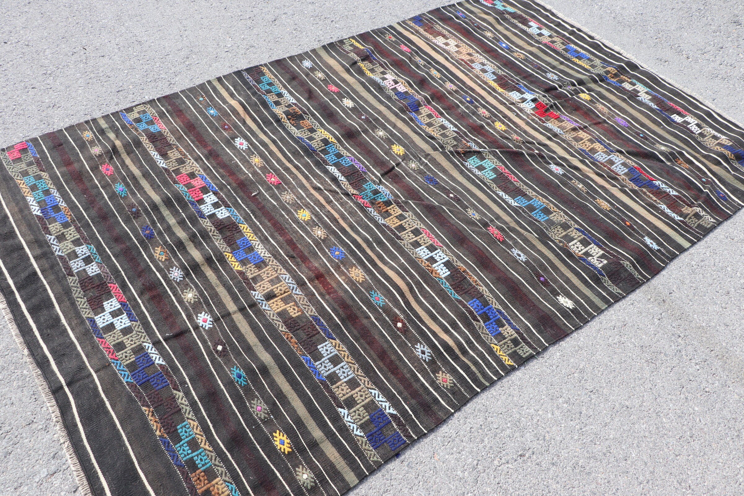 Turkish Rug, Cool Rug, Moroccan Rug, Bedroom Rug, Vintage Rugs, 4.7x7.6 ft Area Rugs, Kilim, Rugs for Bedroom, Turkey Rug, Black Wool Rug