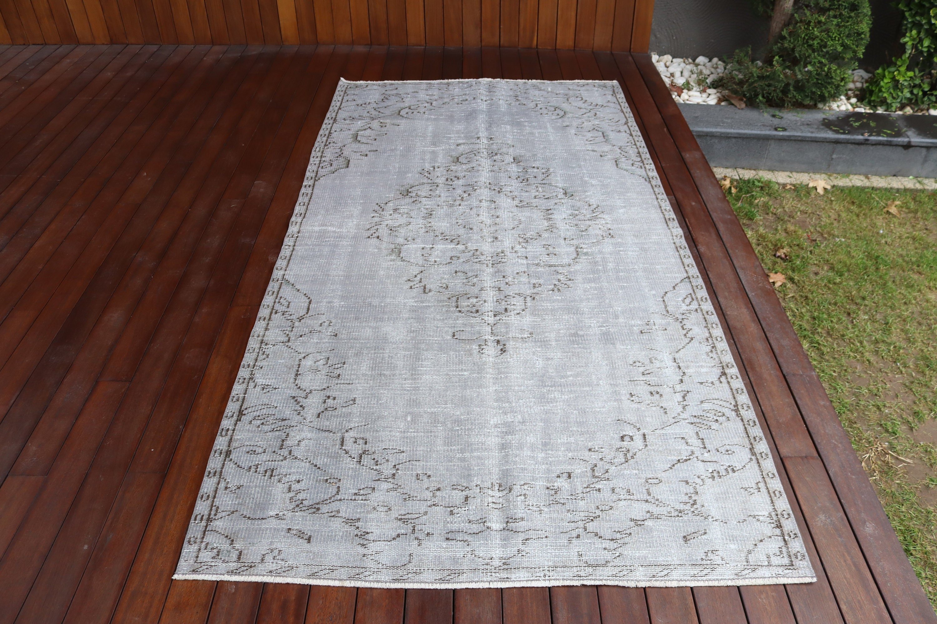 Vintage Alan Halısı, 4.2x8.3 ft Alan Halısı, Gri Oushak Halısı, Oturma Odası Halıları, Boho Halısı, Vintage Halı, Nötr Halı, Türk Halısı