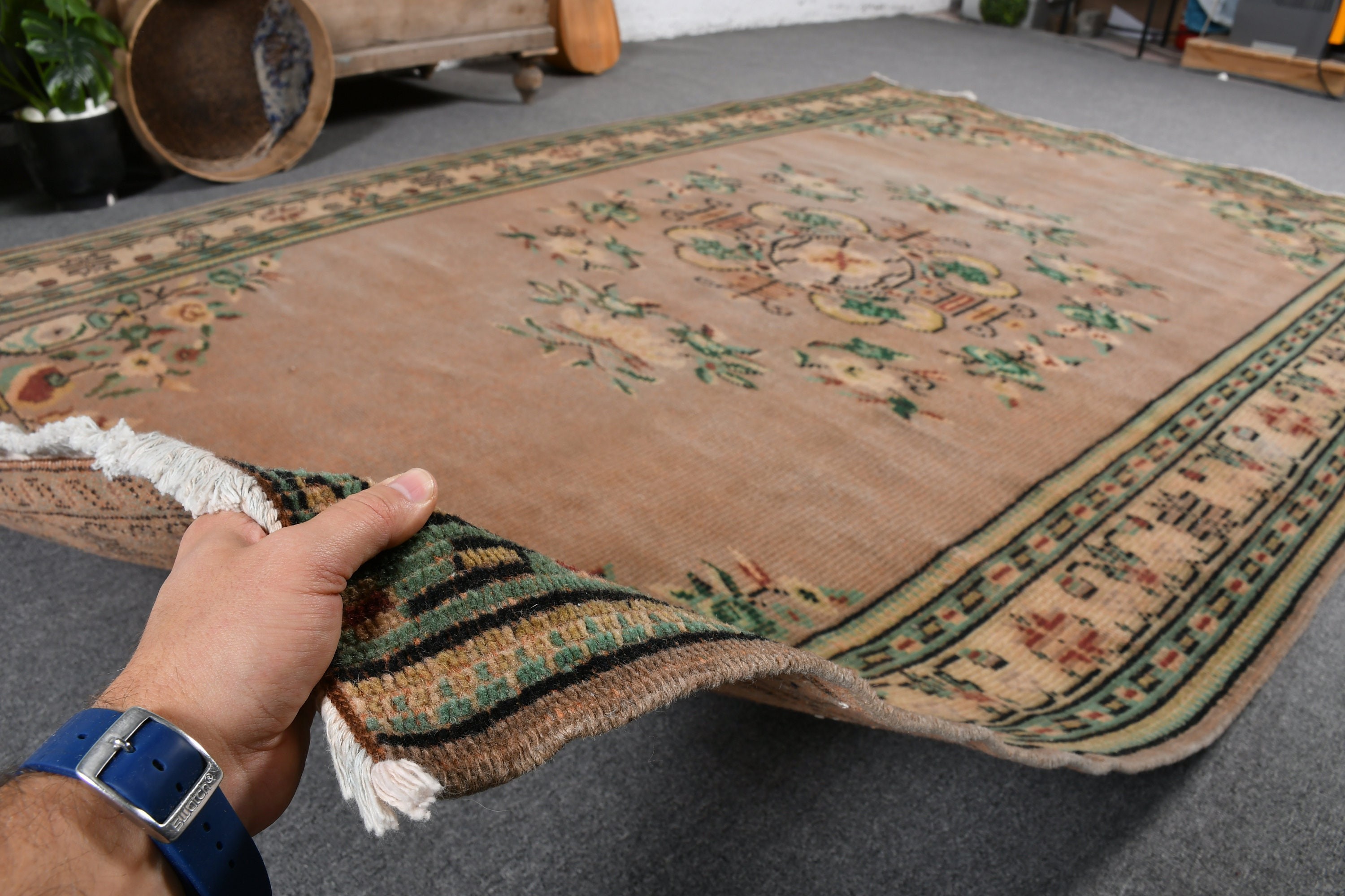 Vintage Rug, Anatolian Rug, Turkish Rug, Salon Rug, Natural Rug, Oushak Rugs, Brown  5.6x8.6 ft Large Rug, Living Room Rug