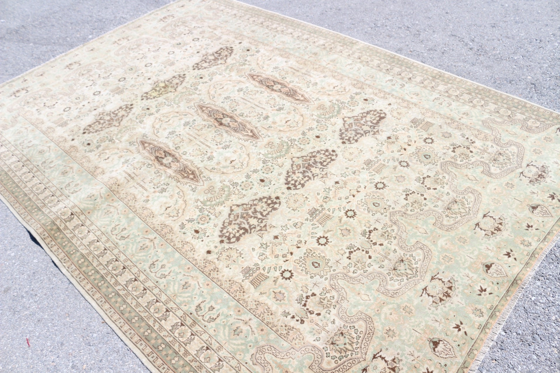 Dining Room Rugs, 6.7x9.4 ft Large Rugs, Turkish Rugs, Salon Rugs, Boho Rugs, Home Decor Rug, Green Antique Rugs, Vintage Rug, Bedroom Rugs