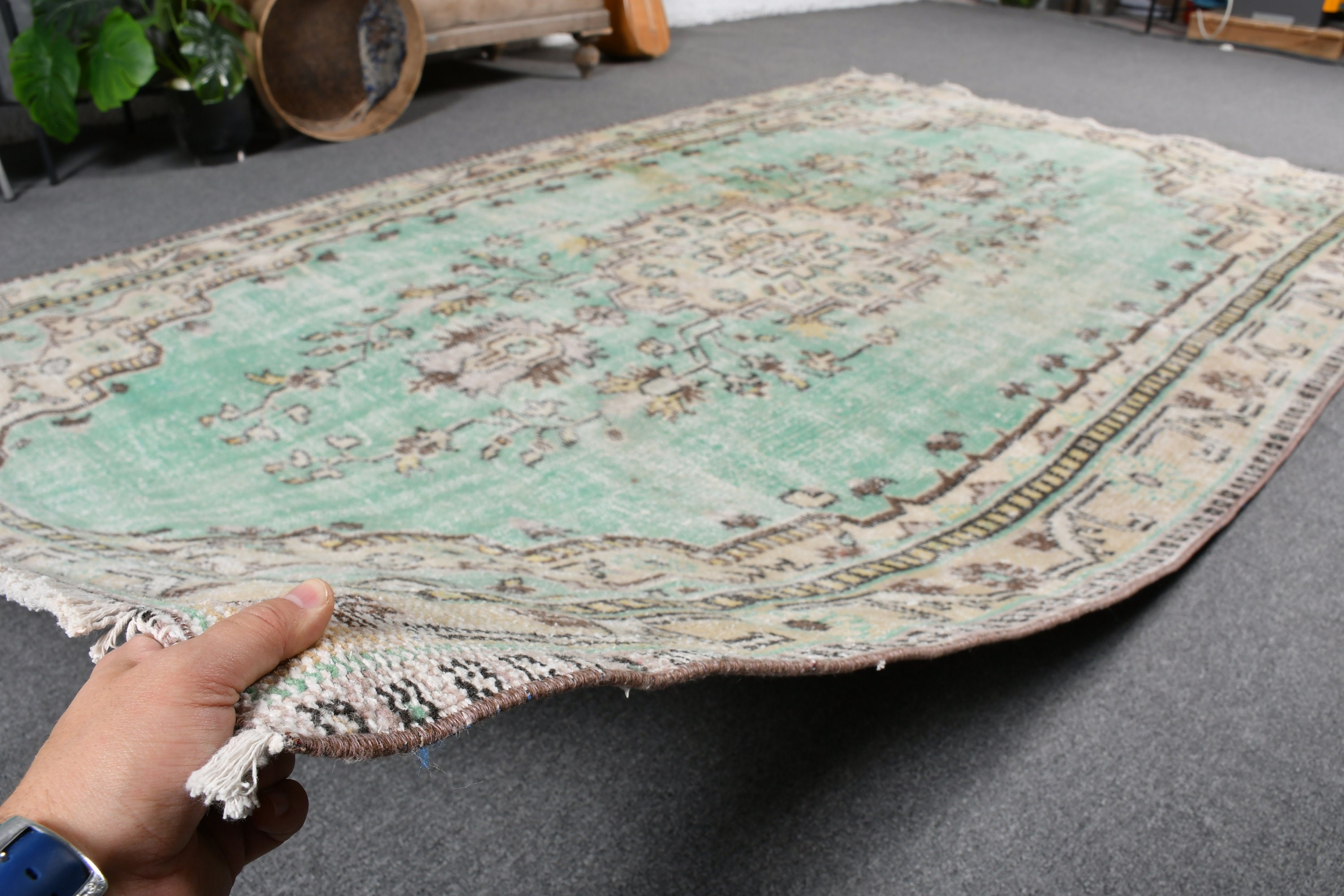 Turkish Rug, Bedroom Rugs, Rugs for Salon, Green  5.2x8.5 ft Large Rug, Salon Rug, Vintage Rug, Wool Rugs