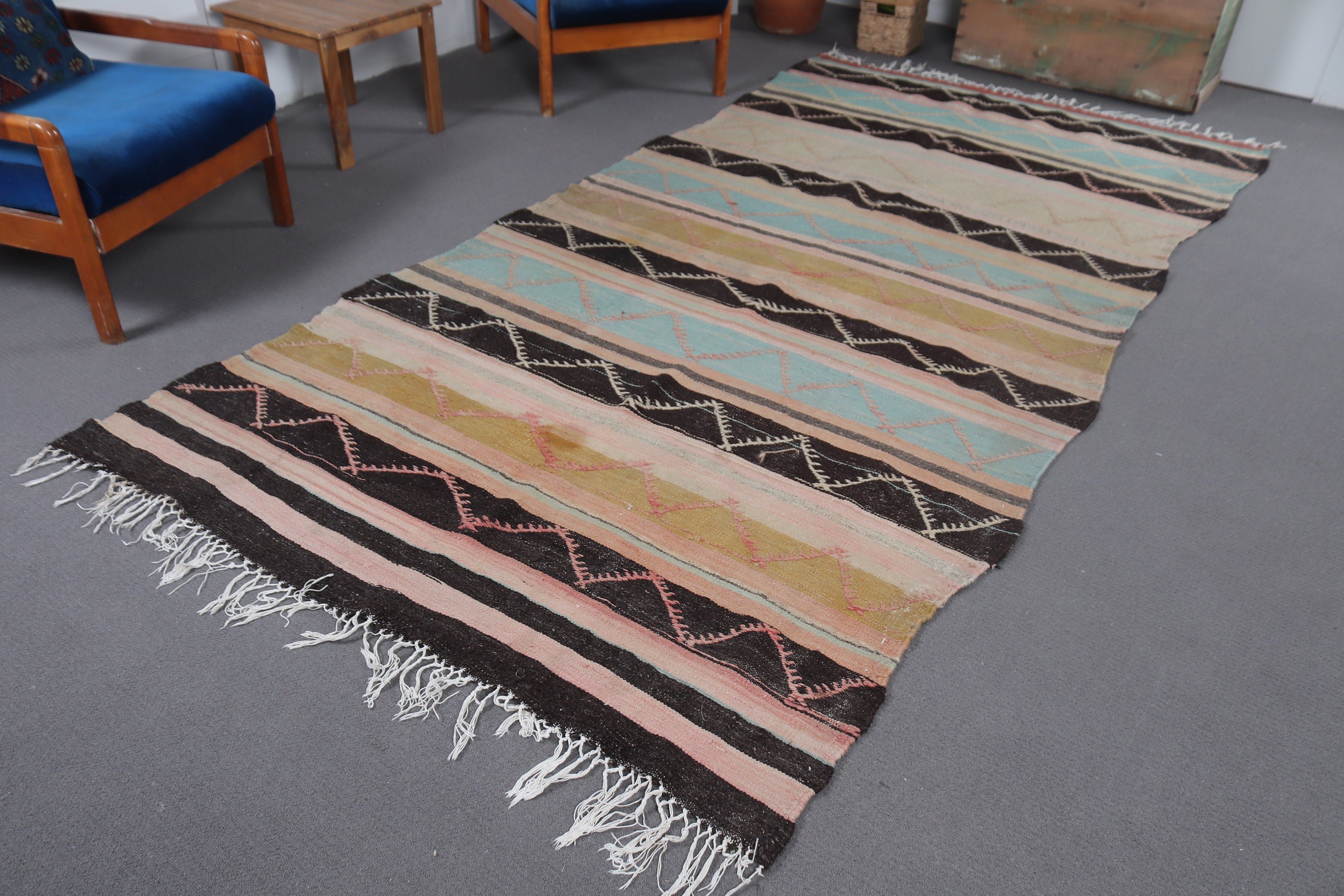 Büyük Oushak Halı, Salon Halısı, Türk Halıları, Modern Halı, Bej Yer Halıları, 5.1x10.5 ft Büyük Halılar, Vintage Halı, Geometrik Halı, Kilim