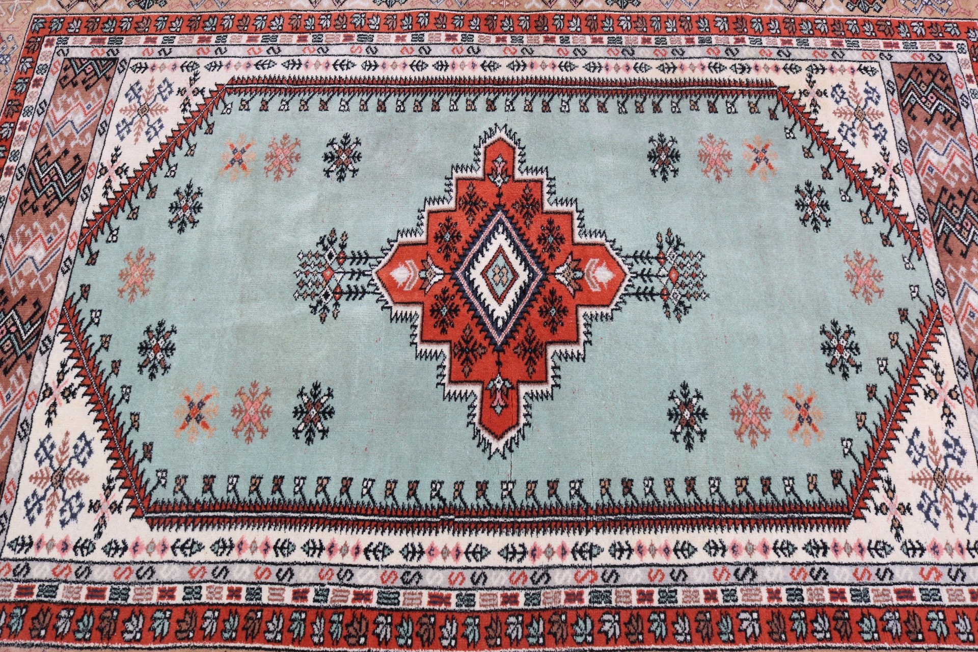 Antika Halı, Vintage Halı, Ev Dekorasyonu Halıları, Yeşil Ev Dekorasyonu Halıları, Yer Halıları, 4.6x6.3 ft Alan Halıları, Boho Halısı, Türk Halısı, Oturma Odası Halısı