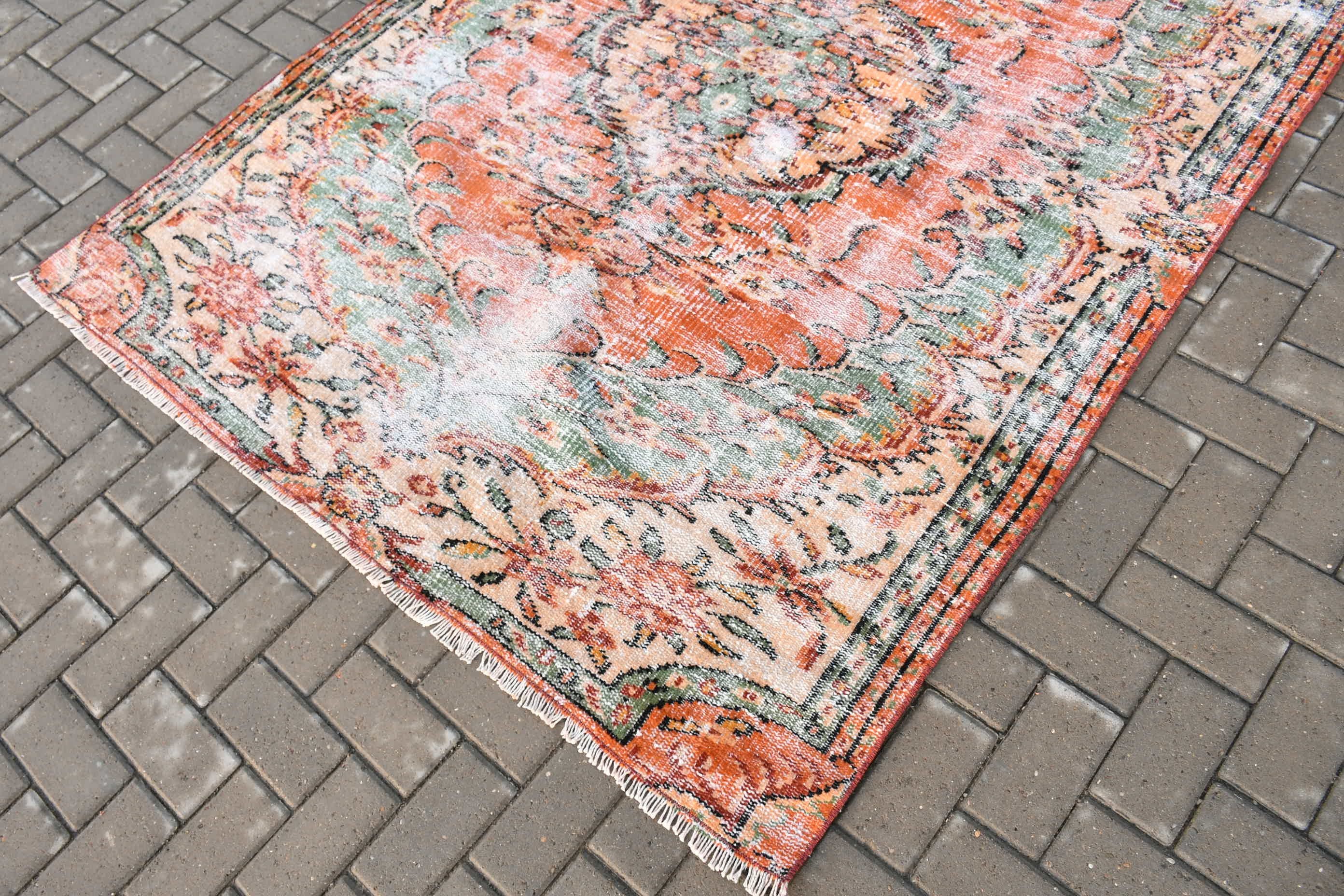 Rugs for Area, Floor Rug, Orange Bedroom Rug, Kitchen Rug, Turkish Rug, 5.3x7.4 ft Area Rugs, Vintage Rugs, Custom Rug