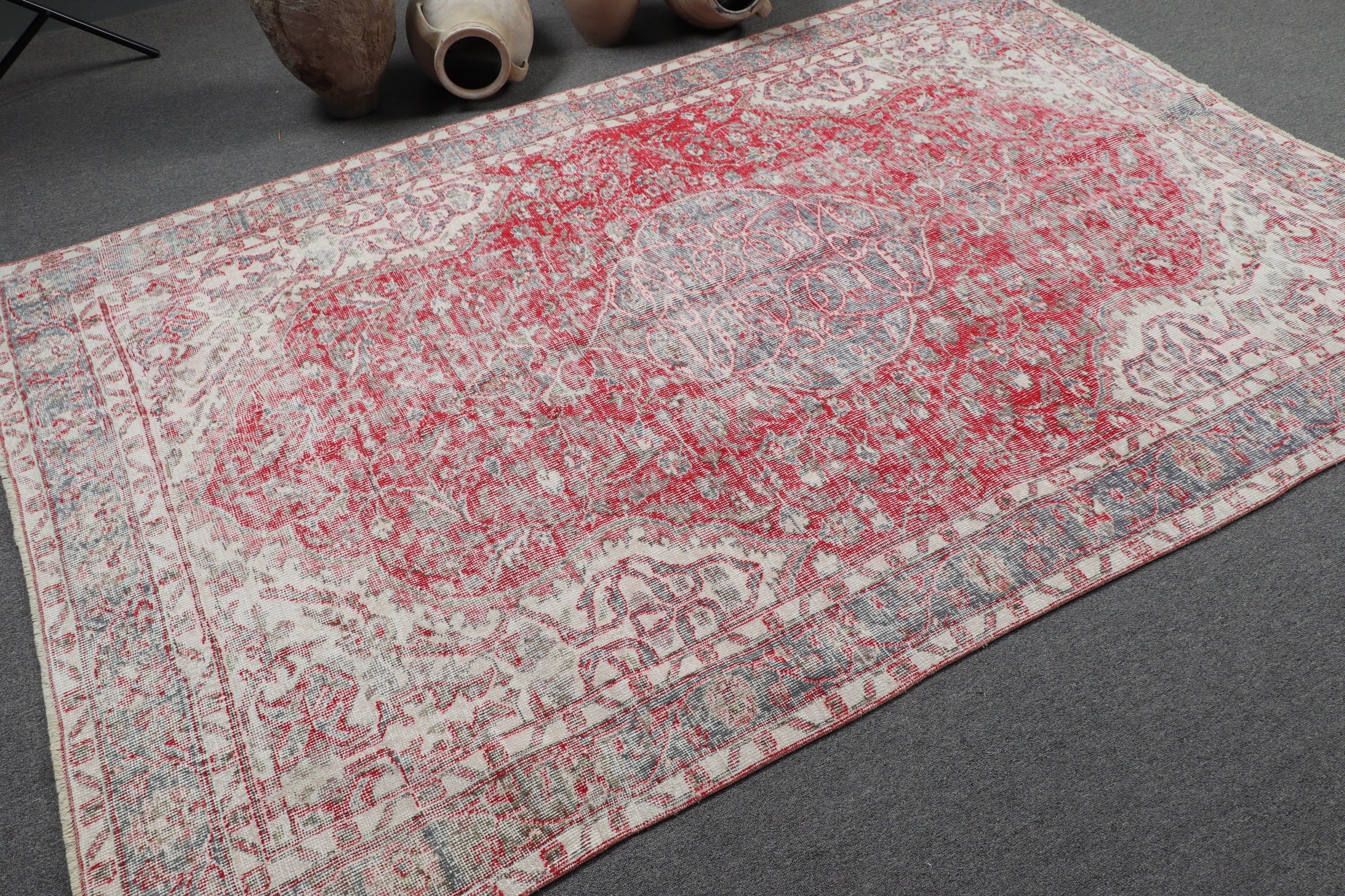 5.5x8.3 ft Large Rugs, Dining Room Rugs, Red Kitchen Rug, Turkish Rugs, Moroccan Rugs, Vintage Rugs, Antique Rugs, Bedroom Rug, Bright Rug