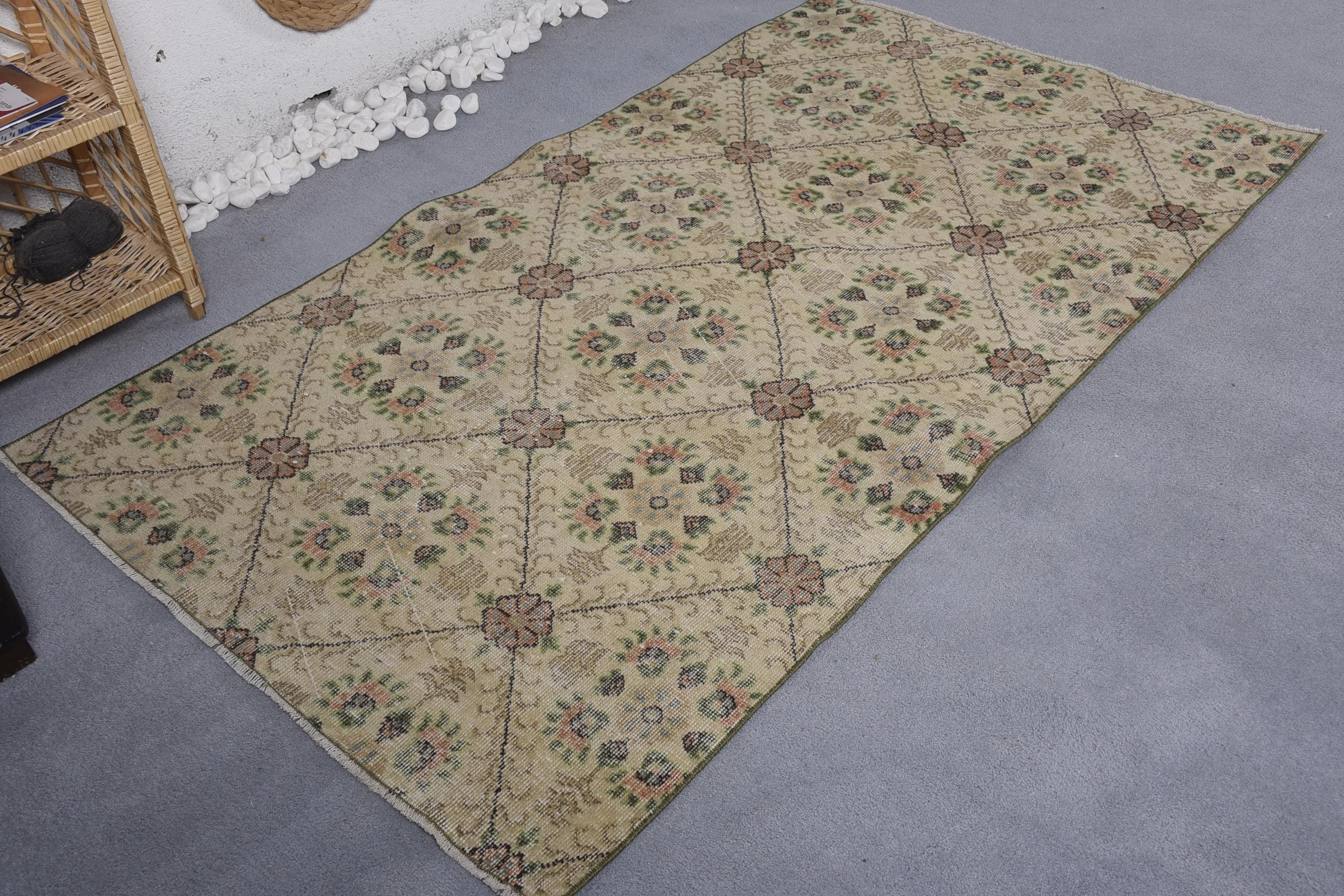 3.8x6.6 ft Area Rugs, Nursery Rugs, Home Decor Rug, Turkish Rugs, Living Room Rugs, Beige Wool Rugs, Office Rug, Vintage Rugs, Luxury Rug