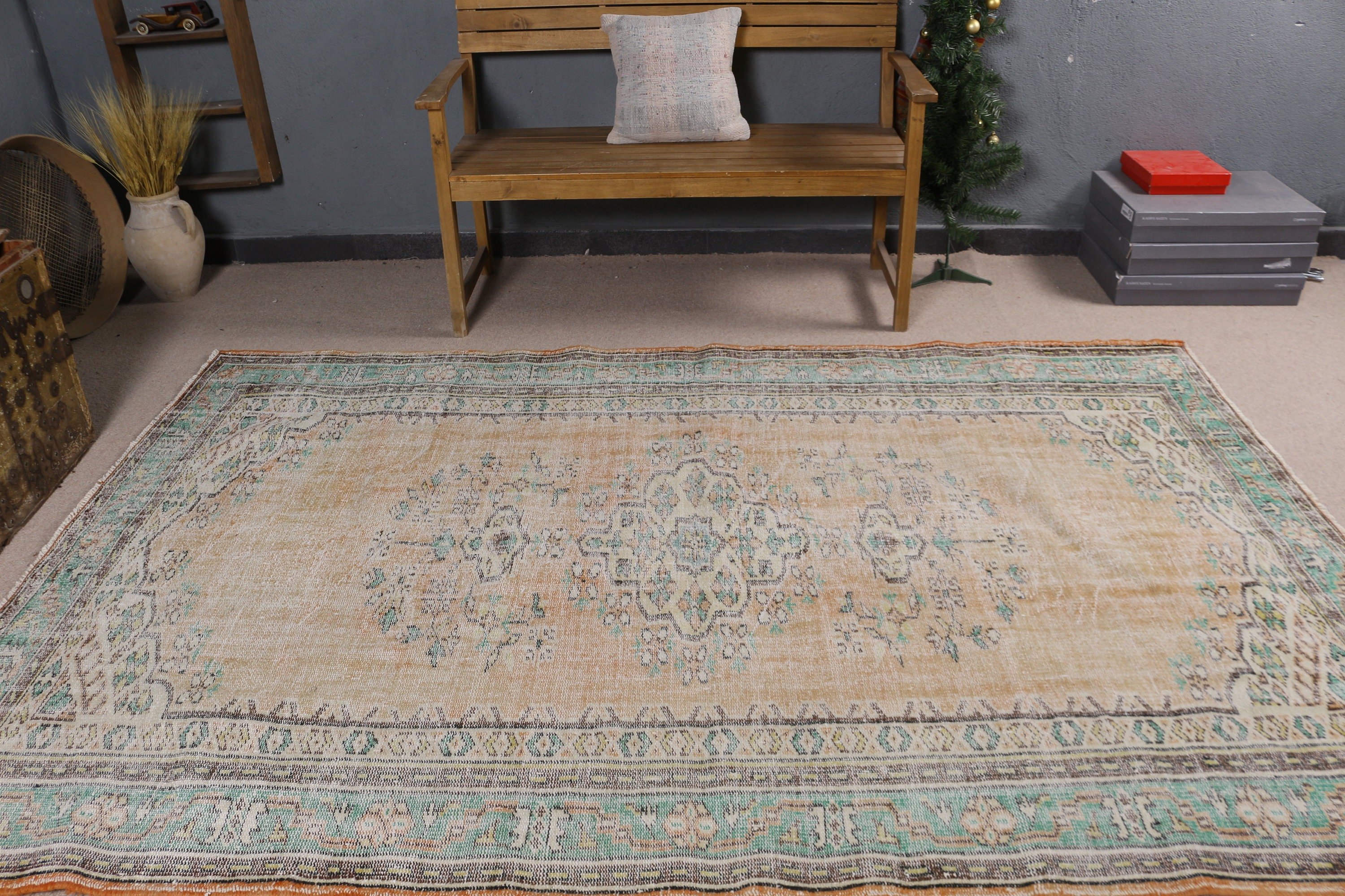 Green Statement Rug, Living Room Rugs, Kitchen Rug, Vintage Rugs, Outdoor Rugs, Salon Rug, Boho Rug, Turkish Rug, 5.7x8.6 ft Large Rugs