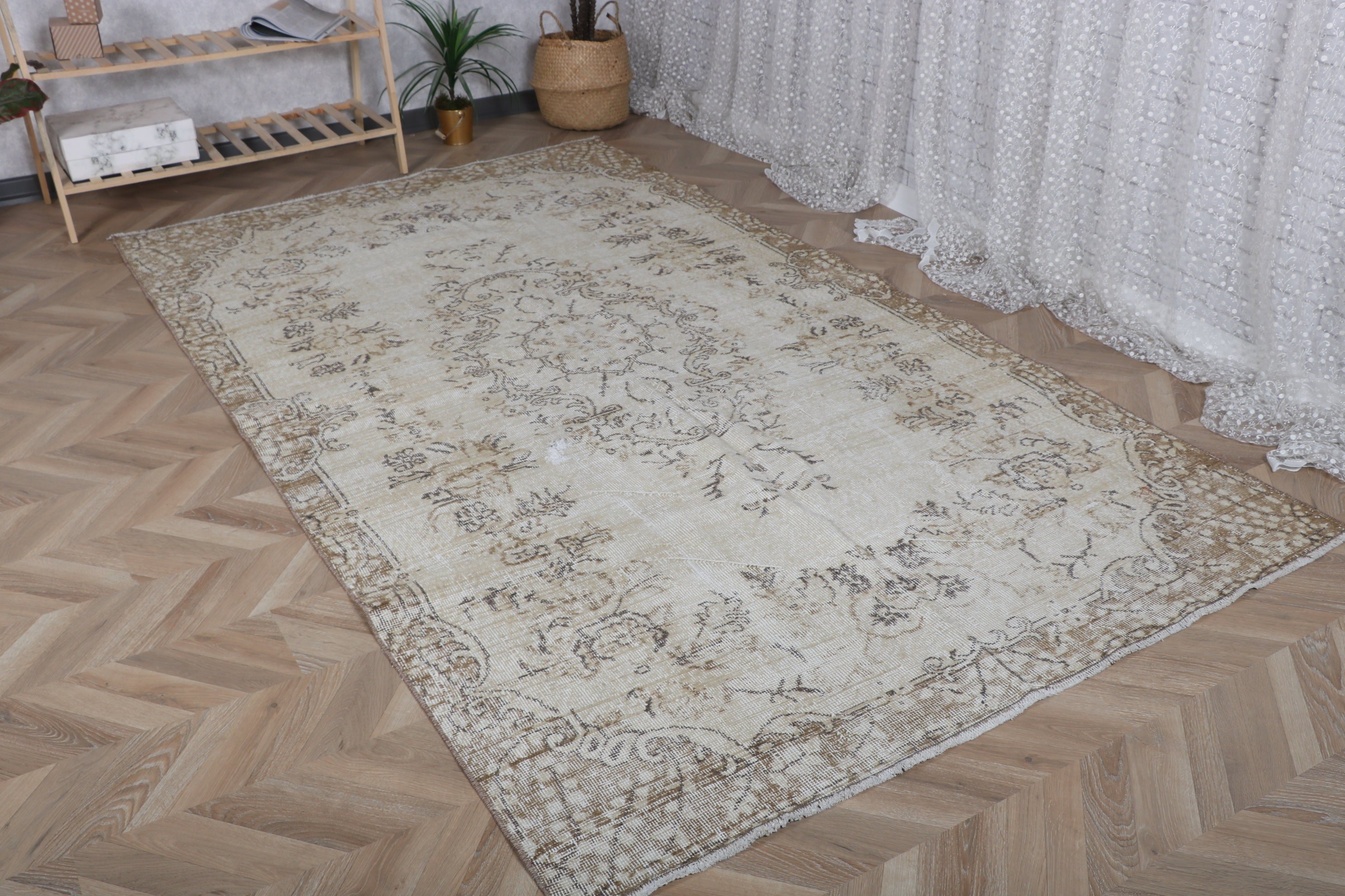 Türk Halısı, Nötr Halılar, Lüks Halı, Vintage Halılar, 5.3x9 ft Büyük Halı, Büyük Vintage Halılar, Büyük Vintage Halılar, Kahverengi Yatak Odası Halıları