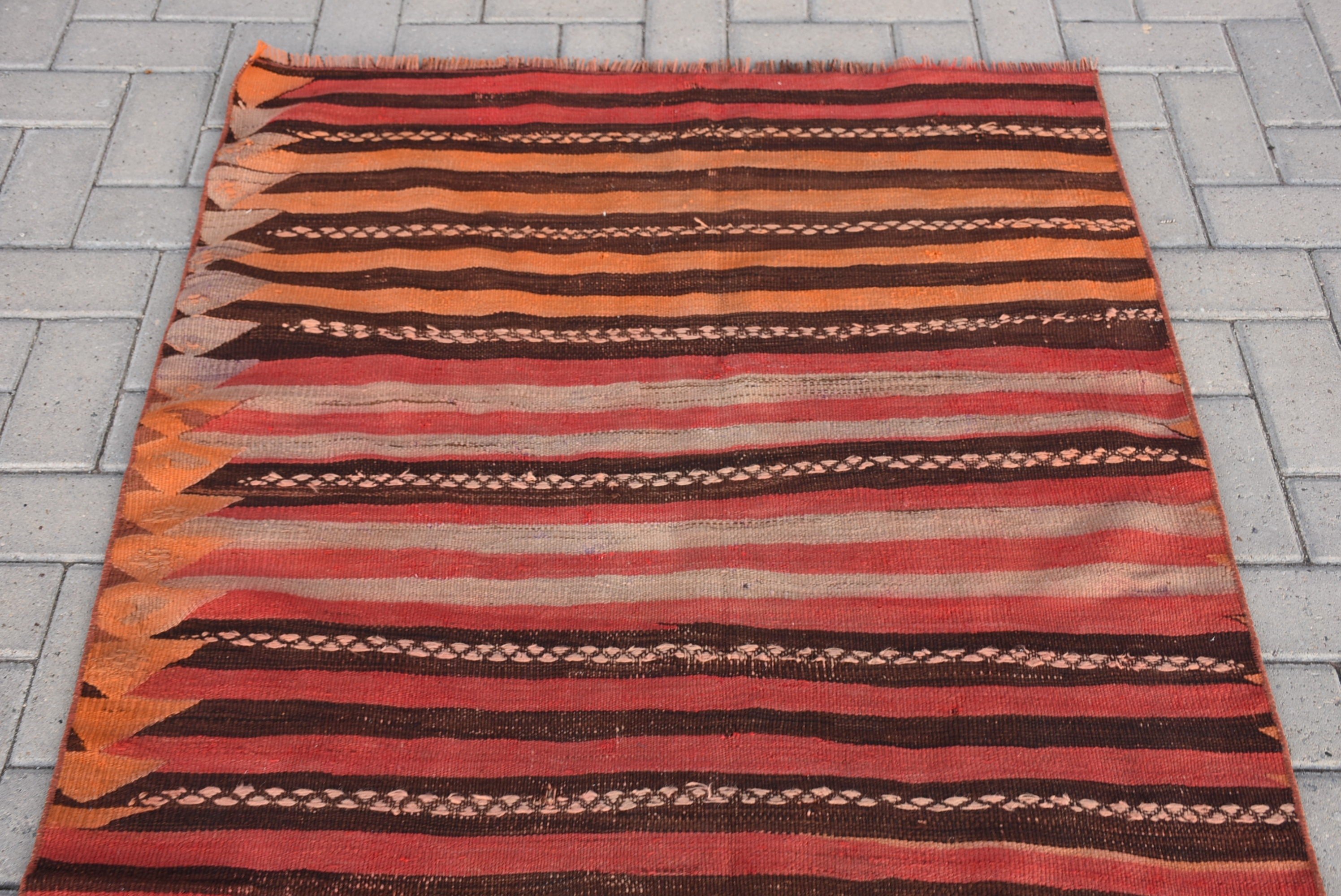 Kırmızı Yün Halı, Kilim, Oryantal Halı, Yatak Odası Halıları, Yer Halısı, Vintage Halı, 3.2x7.4 ft Accent Halıları, Türk Halıları, Giriş Halısı, Mutfak Halıları