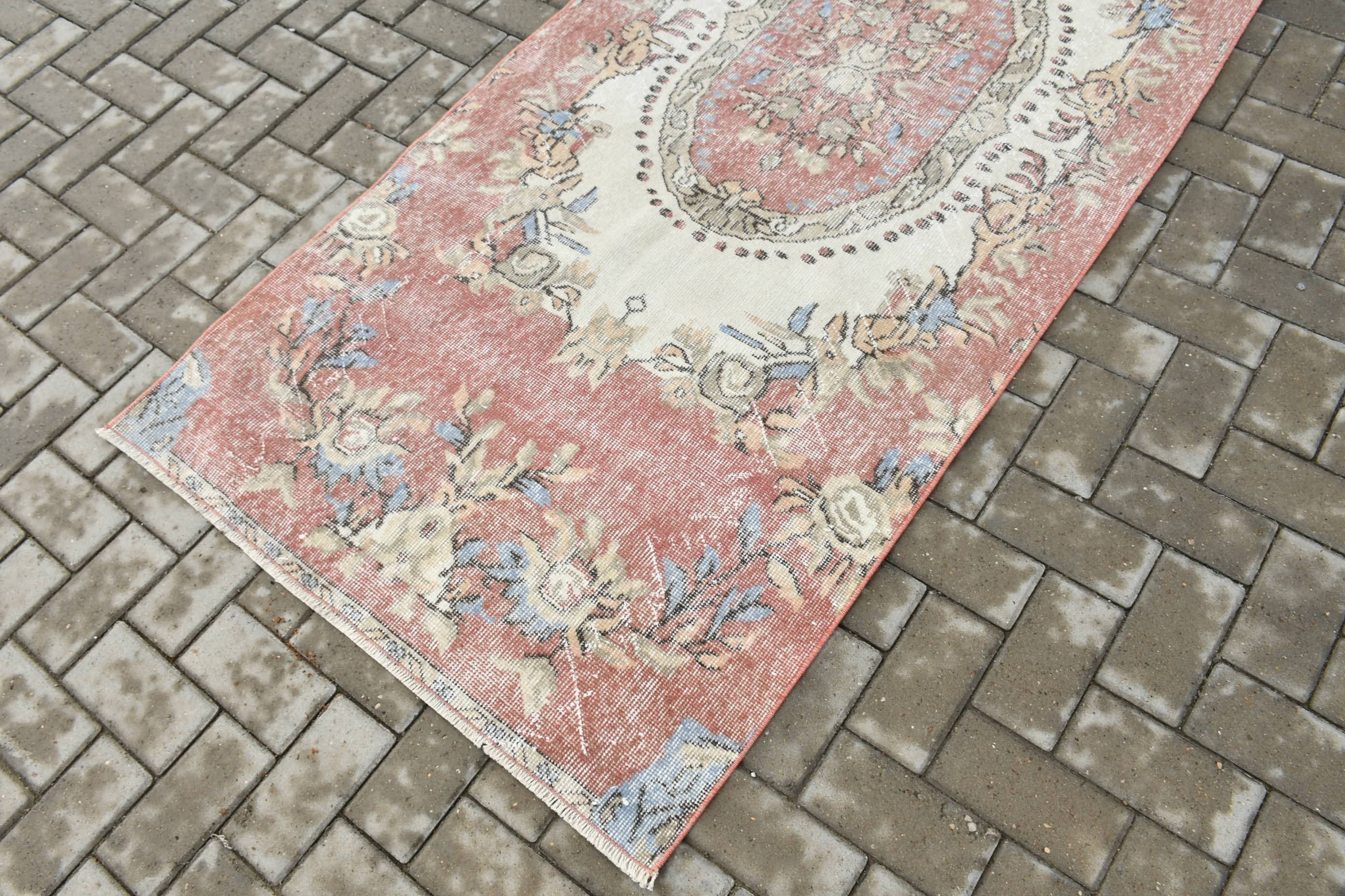 Stair Rugs, Turkish Rug, Rugs for Kitchen, Vintage Rug, Oriental Rugs, 3.2x8 ft Runner Rug, Floor Rugs, Pink Oriental Rug, Corridor Rugs