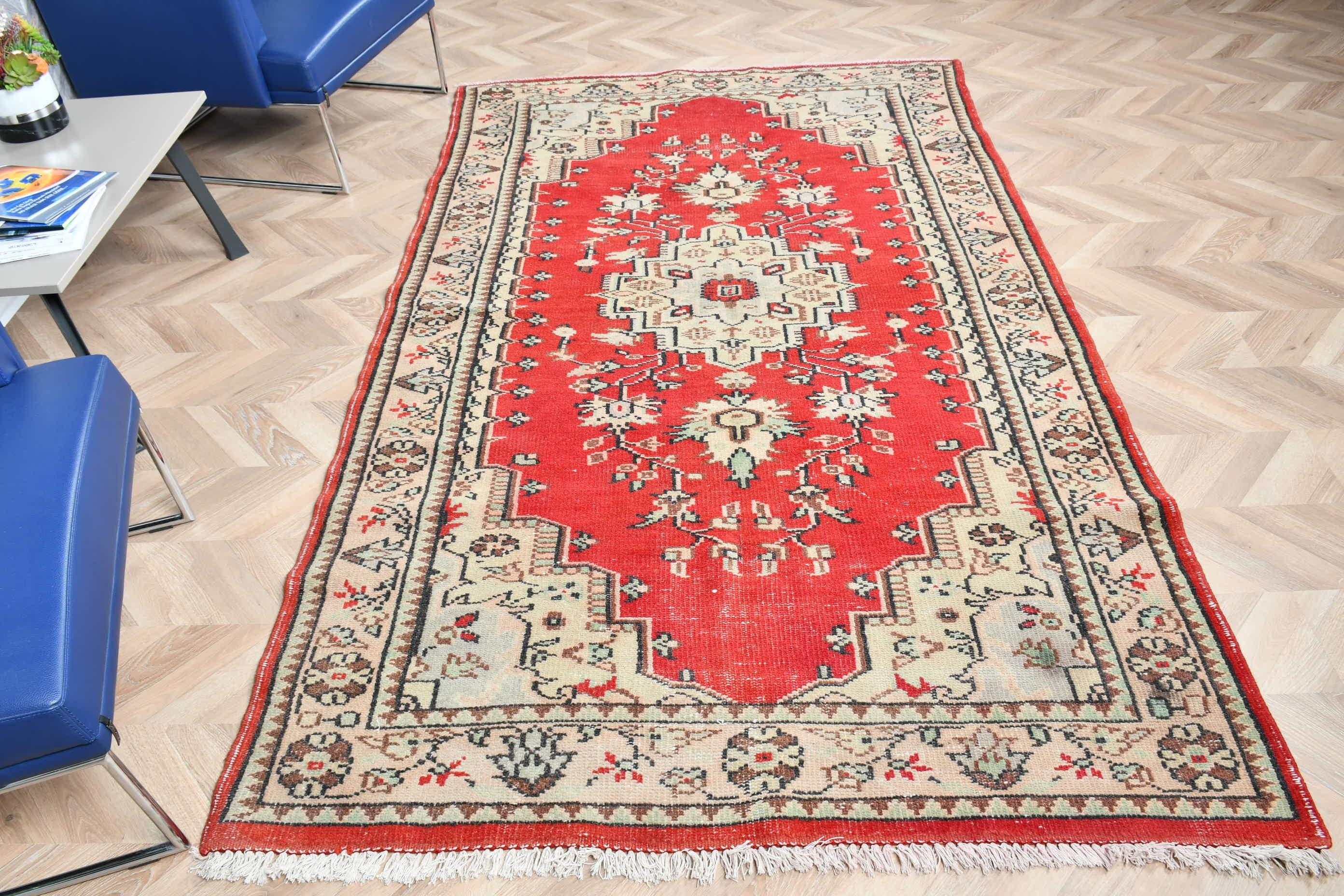 Kırmızı Soğuk Halı, Yemek Odası Halıları, Türk Halıları, Oturma Odası Halıları, Yün Halı, Eski Halılar, Vintage Halı, 5.2x8.5 ft Büyük Halı