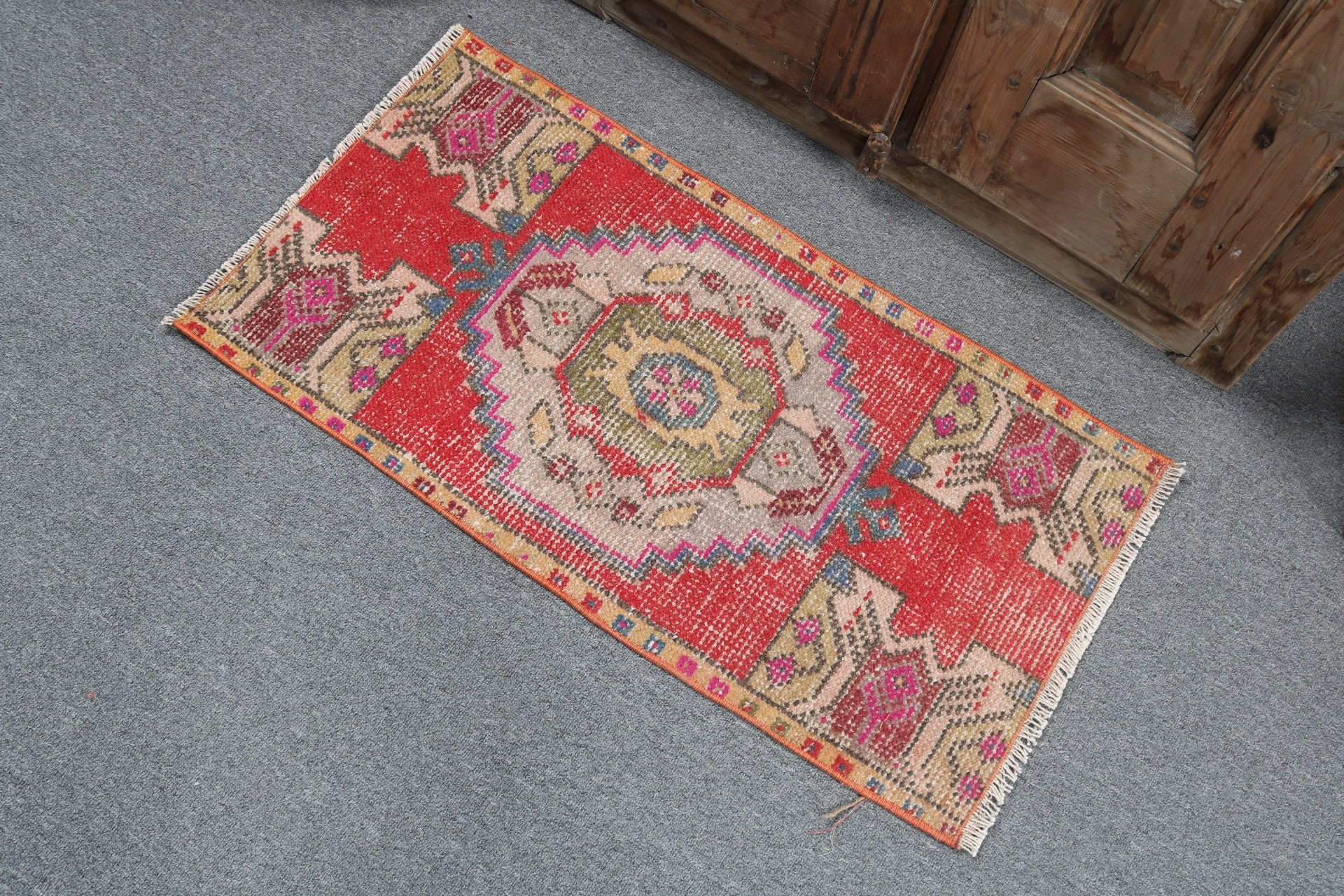 Vintage Rugs, Home Decor Rugs, Turkish Rug, Oushak Rugs, 1.5x2.8 ft Small Rugs, Bathroom Rug, Red Antique Rugs, Small Vintage Rugs