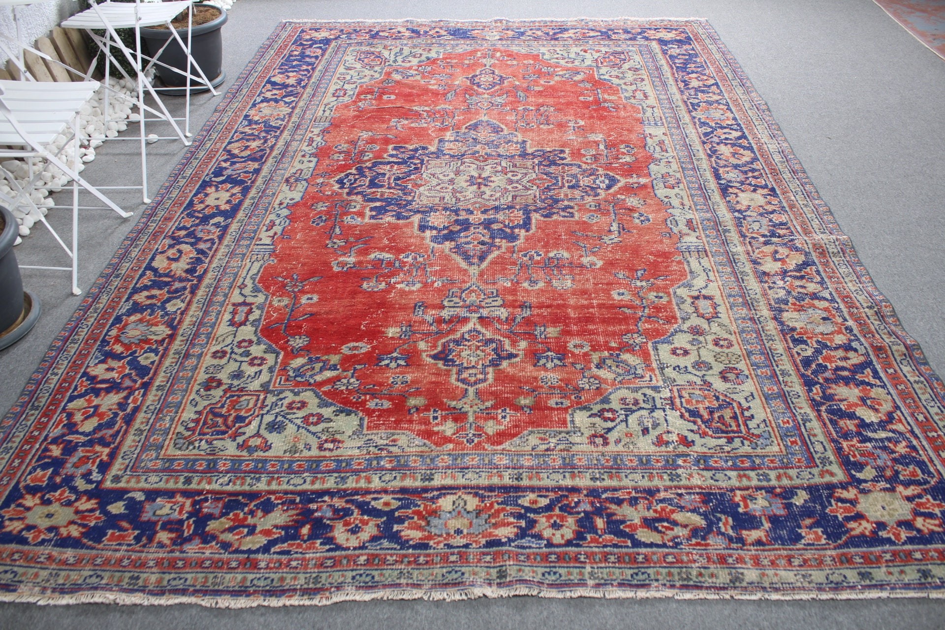 Ev Dekorasyonu Halısı, Vintage Halı, 7.7x10.9 ft Büyük Boy Halılar, Salon Halıları, Yemek Odası Halıları, Türk Halısı, Eski Halılar, Kırmızı Oushak Halıları, Antika Halılar