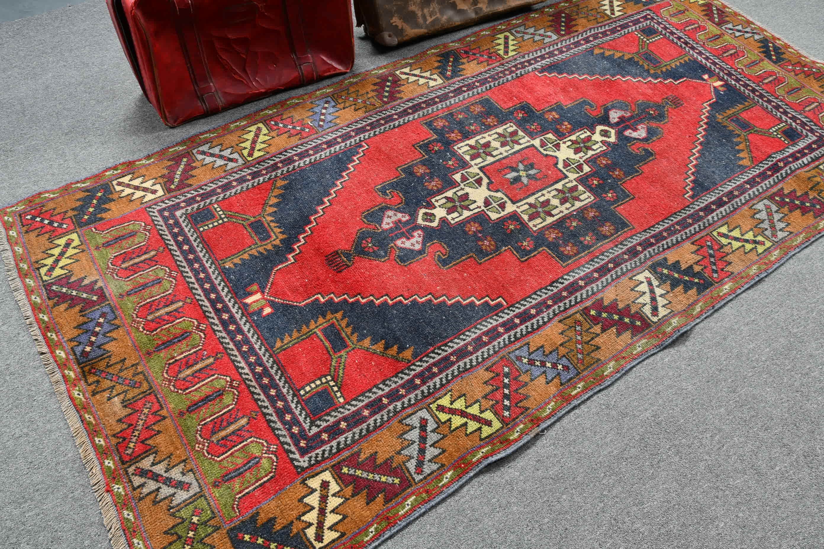 Anatolian Rugs, Cute Rugs, 4.1x8.3 ft Area Rugs, Antique Rug, Turkish Rugs, Vintage Rugs, Nursery Rugs, Kitchen Rug, Red Antique Rugs