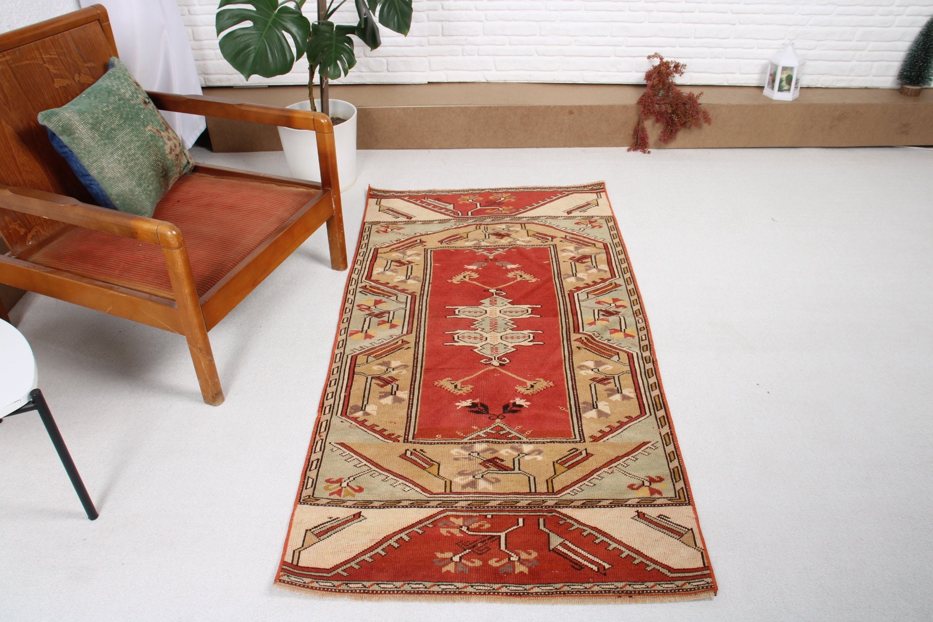 Red Geometric Rugs, 2.8x5.3 ft Small Rugs, Kitchen Rugs, Oriental Rugs, Wall Hanging Rug, Vintage Rug, Neutral Rugs, Turkish Rugs