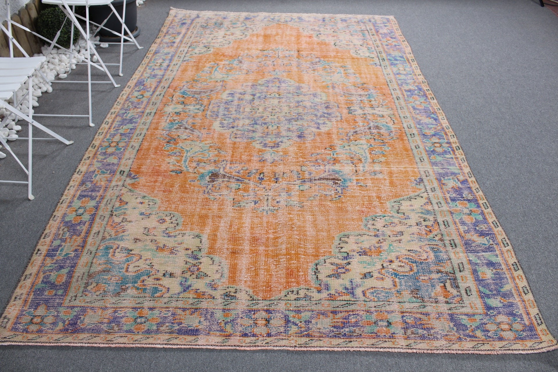 Oryantal Halılar, Turuncu Antika Halı, Türk Halısı, Yatak Odası Halıları, Oturma Odası Halısı, Anadolu Halısı, Vintage Halılar, Pastel Halılar, 6x9.8 ft Büyük Halı