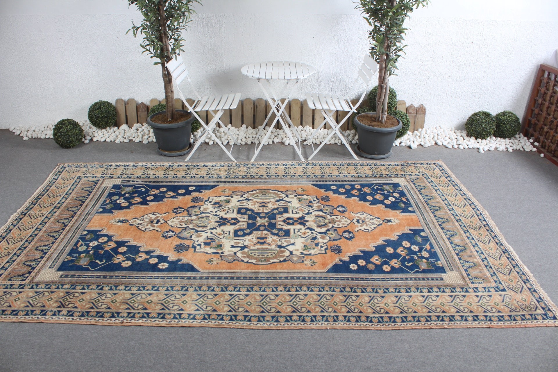 Vintage Rug, Aztec Rug, Turkish Rugs, Anatolian Rug, Dining Room Rug, Bedroom Rug, Oushak Rug, Blue  6.1x10.6 ft Large Rug