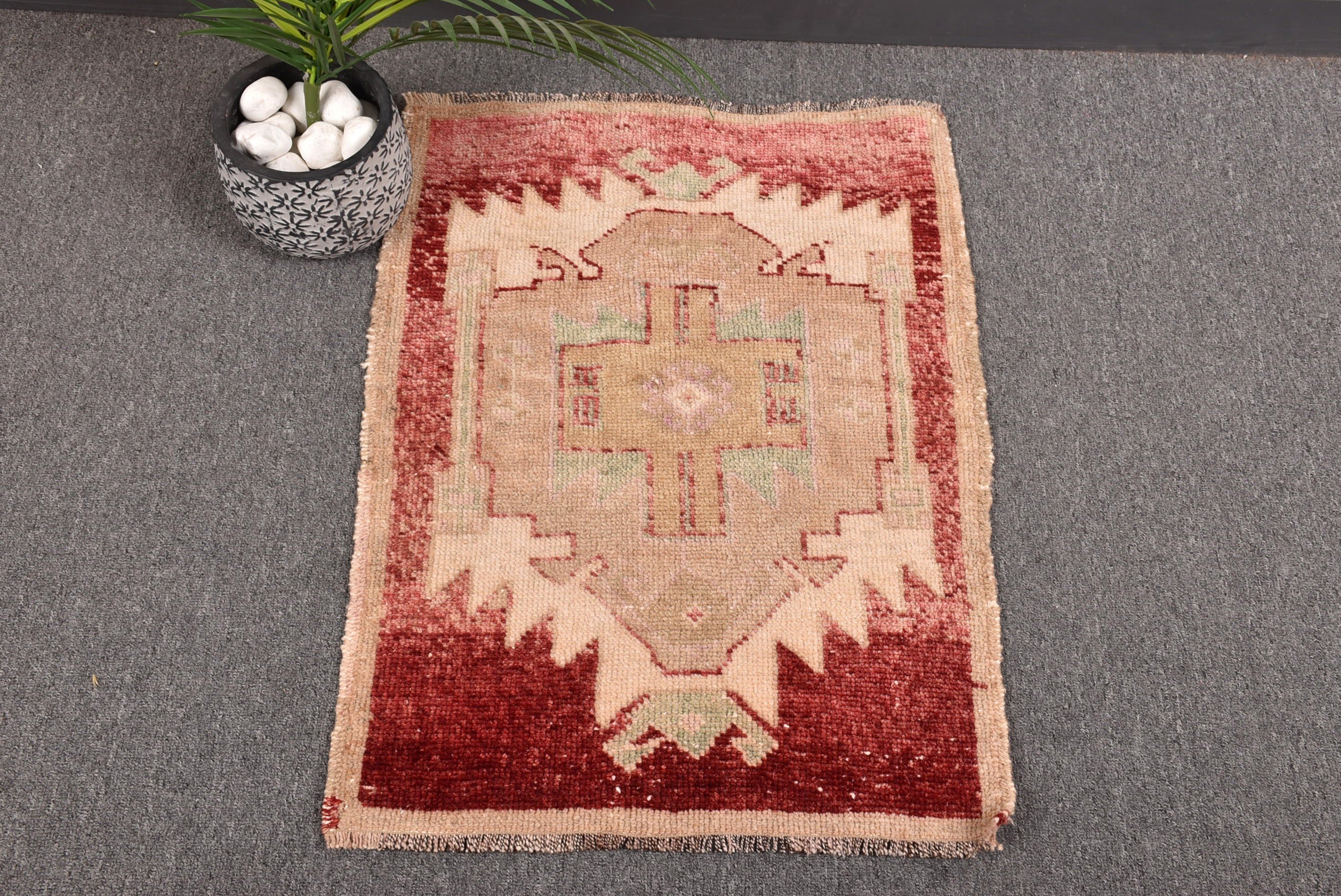 Boho Halı, 1.7x2.3 ft Küçük Halılar, Geometrik Halı, Paspas Halısı, Türk Halıları, Etnik Halı, Bej Geometrik Halı, Vintage Halılar, Banyo Halısı