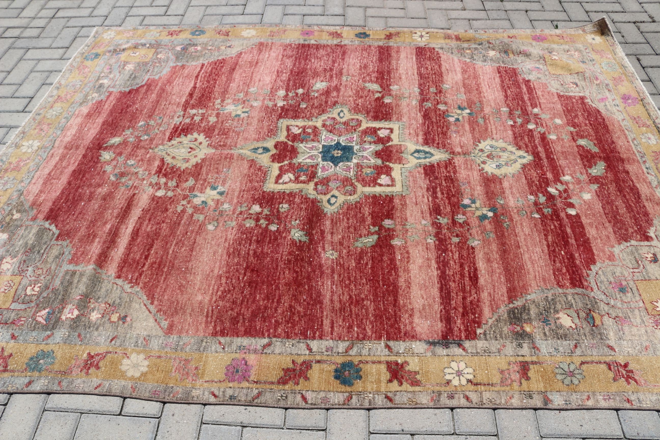 Red Anatolian Rug, Moroccan Rug, 6.1x8.3 ft Large Rugs, Dining Room Rugs, Salon Rug, Aesthetic Rug, Floor Rugs, Turkish Rug, Vintage Rug