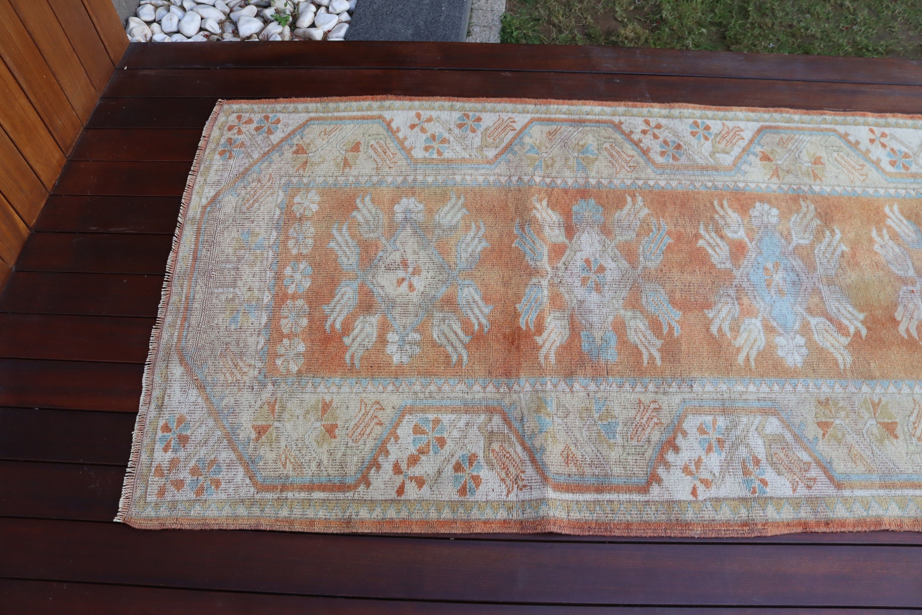 Turuncu Lüks Halı, Anadolu Halısı, Türk Halıları, Egzotik Halı, Beni Ourain Runner Halısı, Vintage Halı, Geometrik Halılar, 3x9.7 ft Runner Halıları